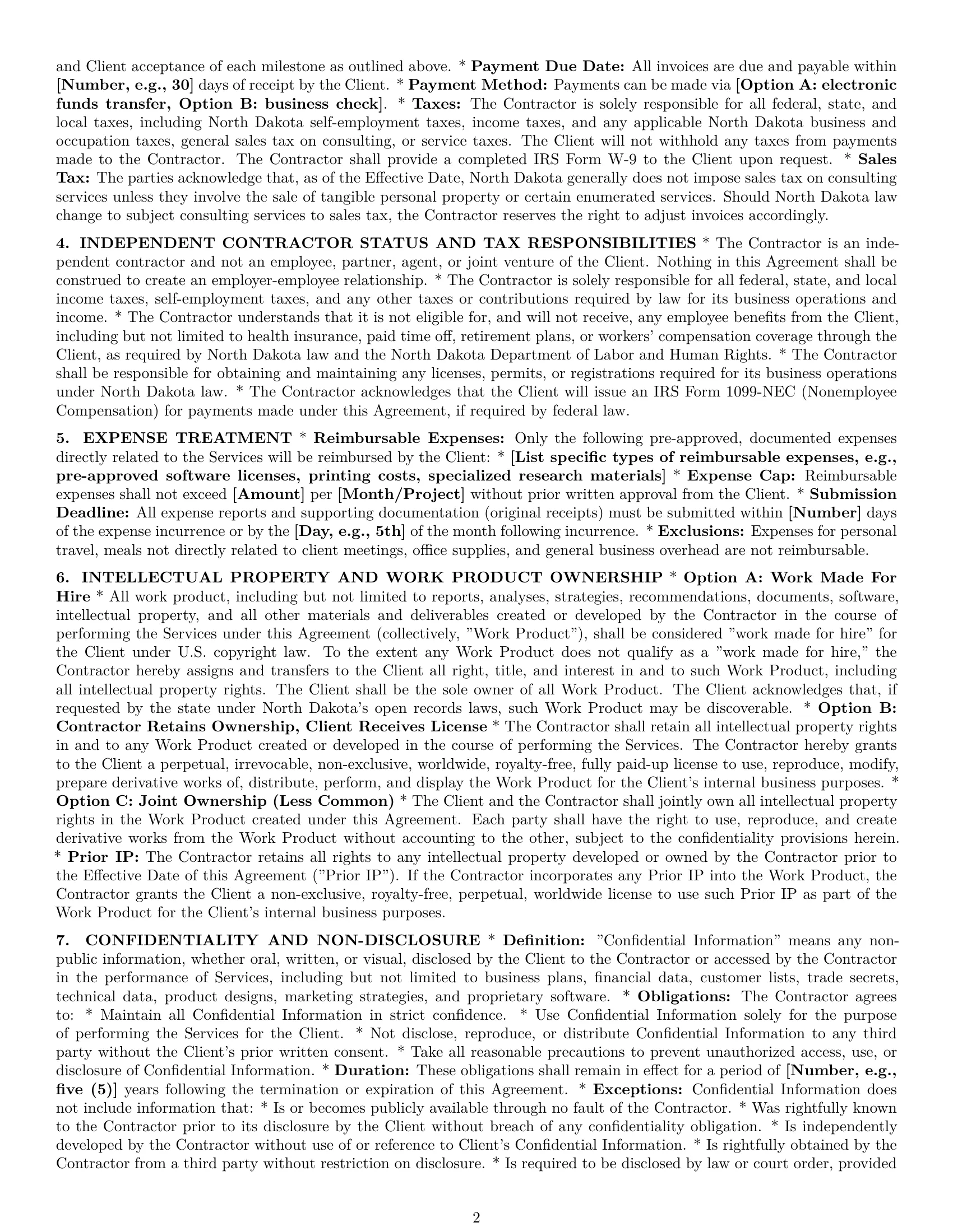 Preview page 2 of Pro North Dakota consulting independent contractor agreement template