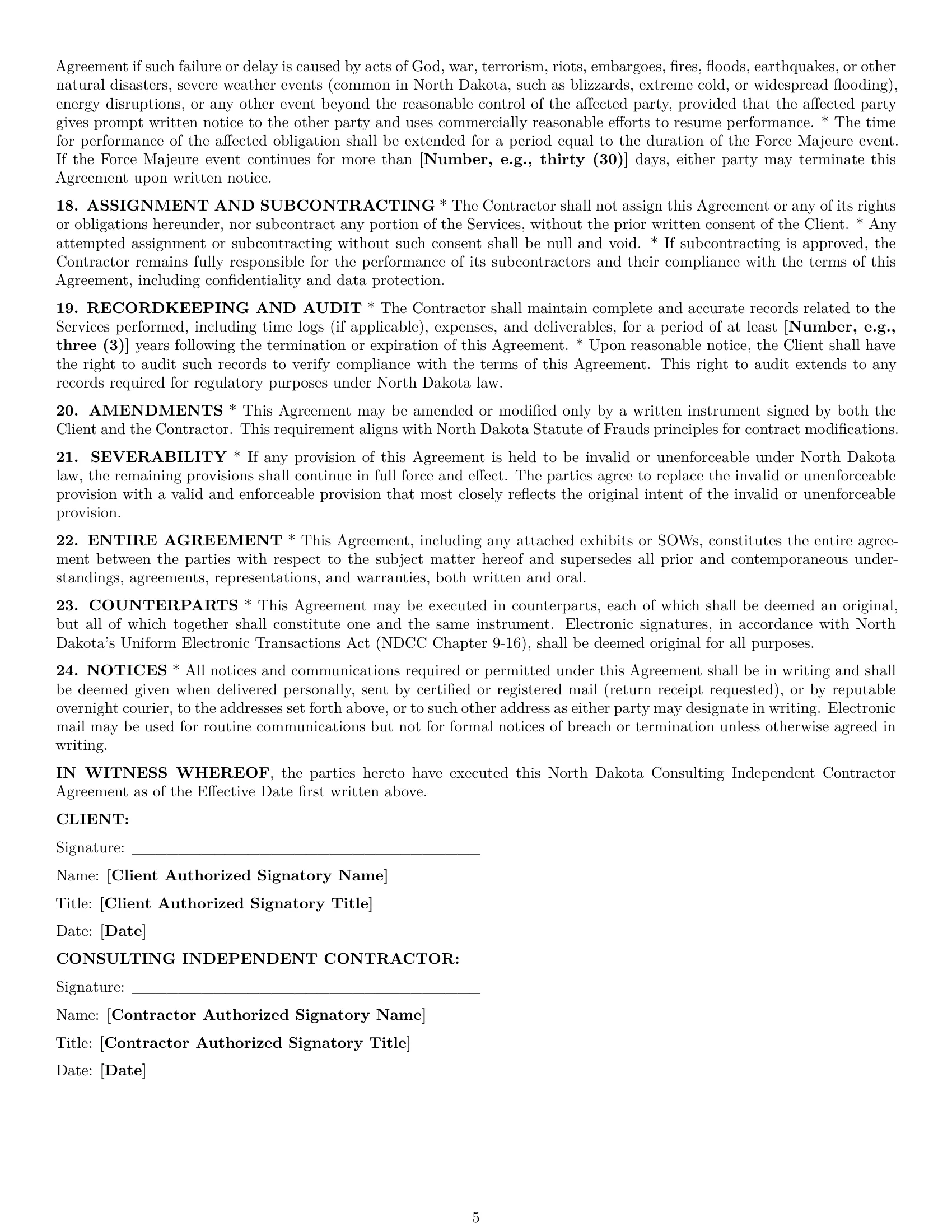 Preview page 5 of Pro North Dakota consulting independent contractor agreement template
