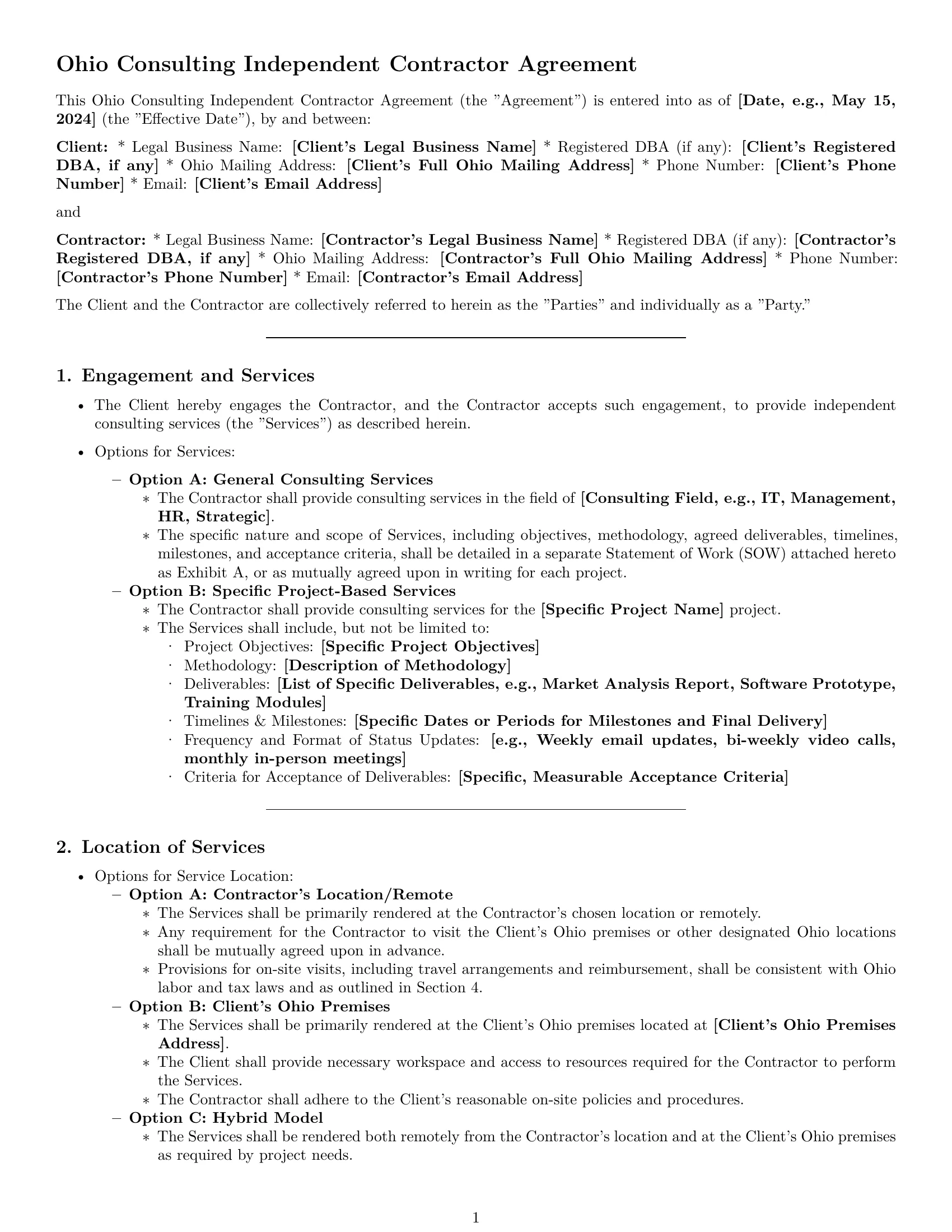 Preview page 1 of Pro Ohio consulting independent contractor agreement template