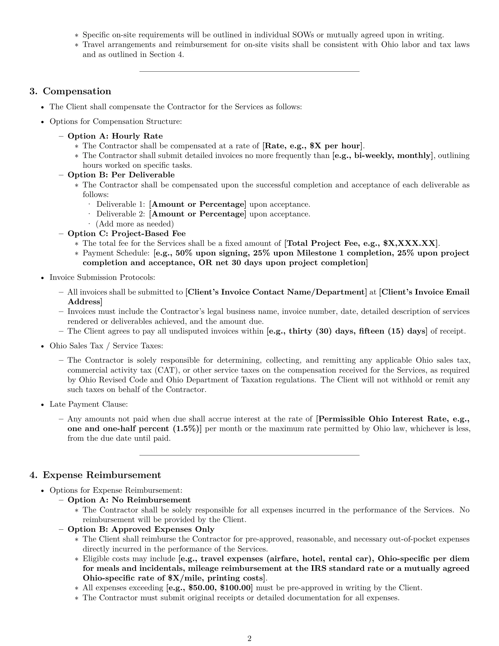 Preview page 2 of Pro Ohio consulting independent contractor agreement template
