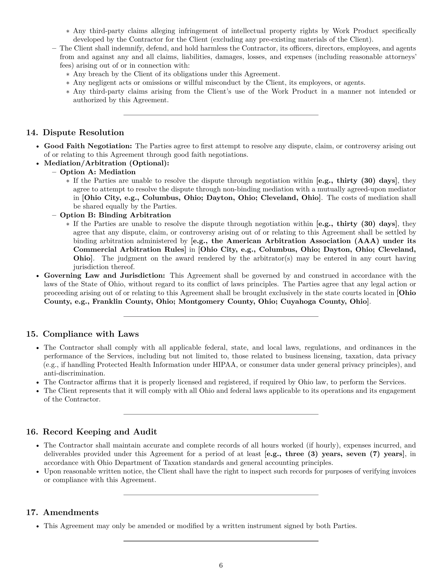 Preview page 6 of Pro Ohio consulting independent contractor agreement template
