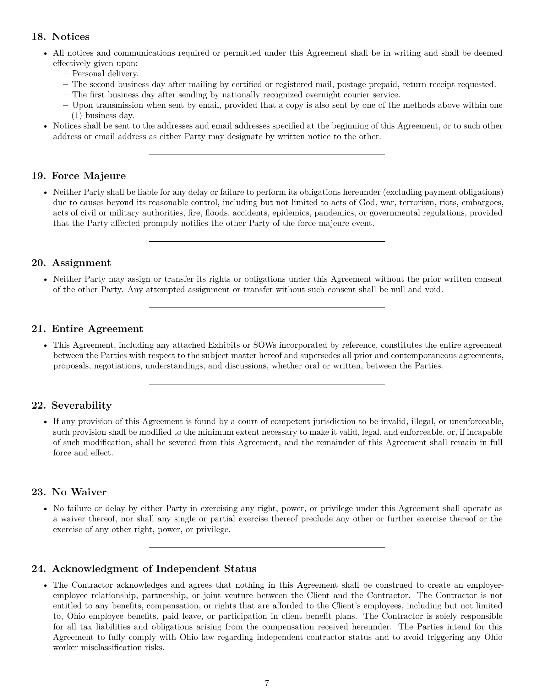 Preview page 7 of Pro Ohio consulting independent contractor agreement template