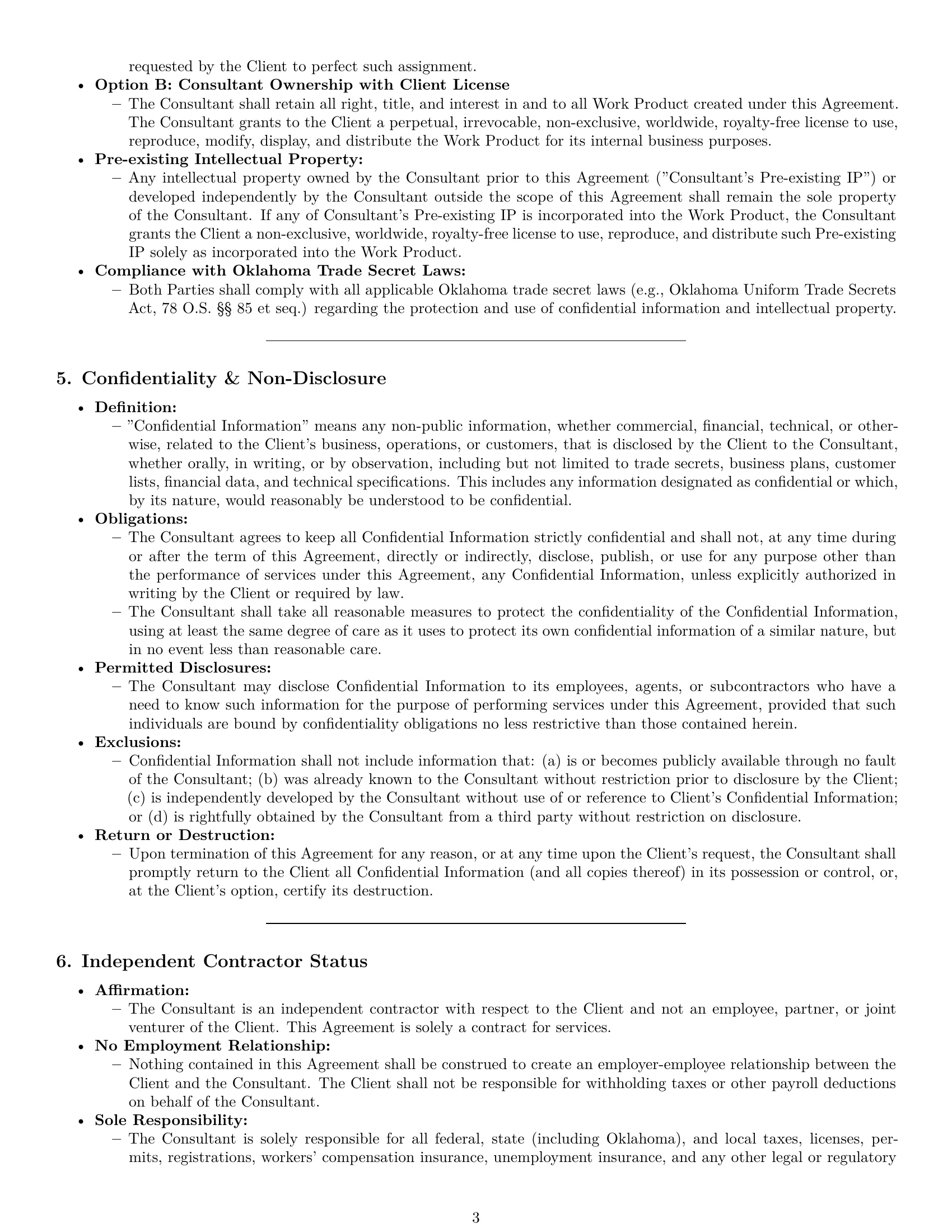 Preview page 3 of Pro Oklahoma consulting independent contractor agreement template