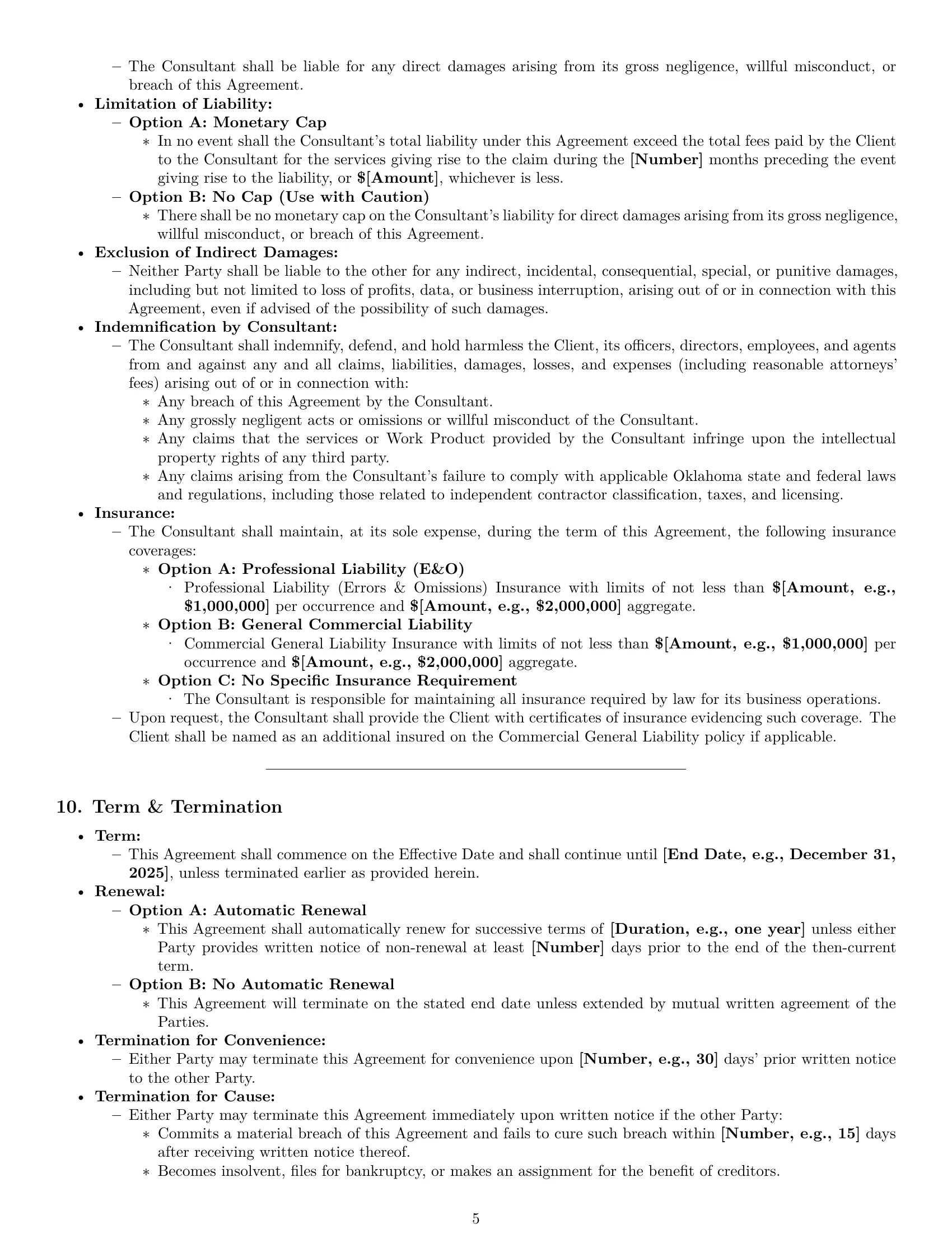 Preview page 5 of Pro Oklahoma consulting independent contractor agreement template