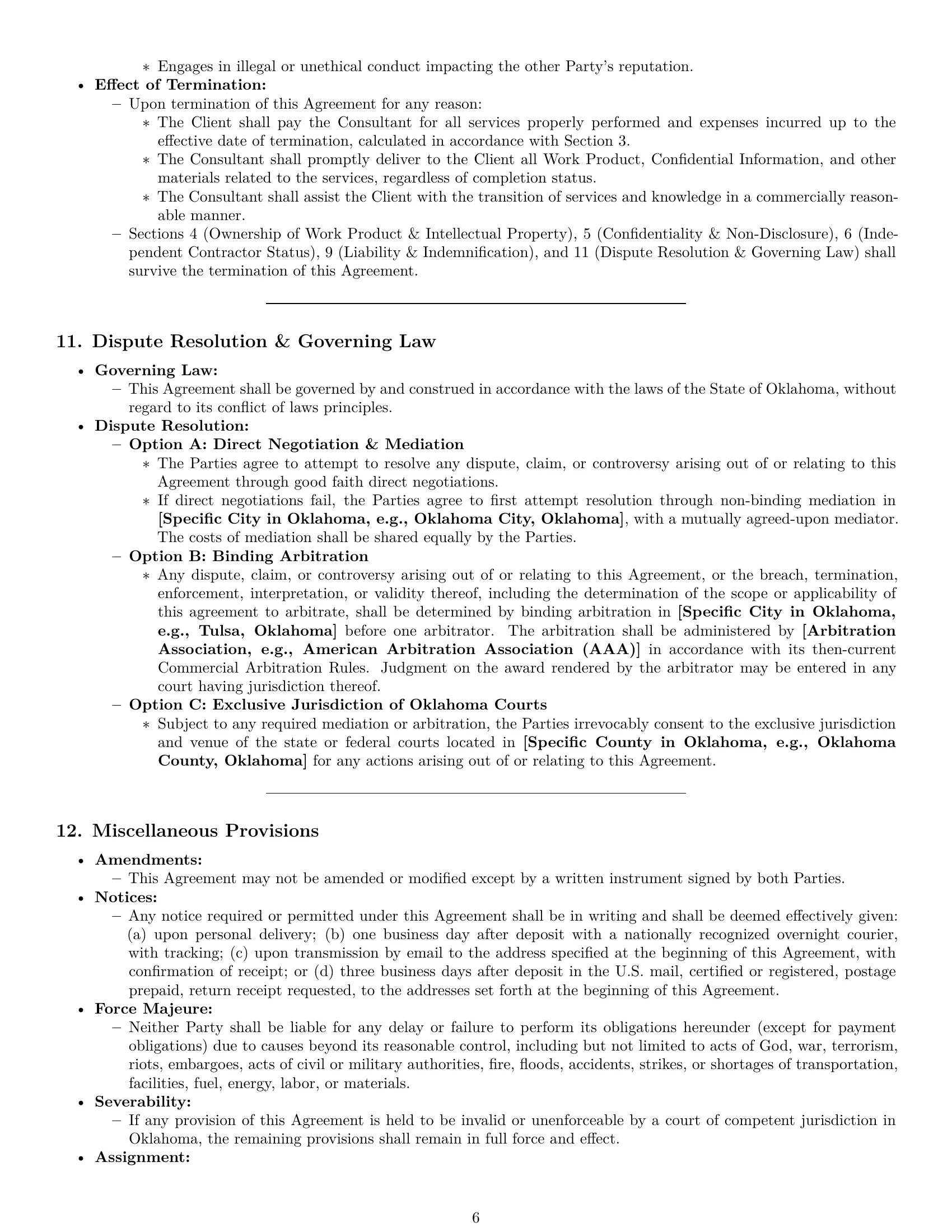 Preview page 6 of Pro Oklahoma consulting independent contractor agreement template