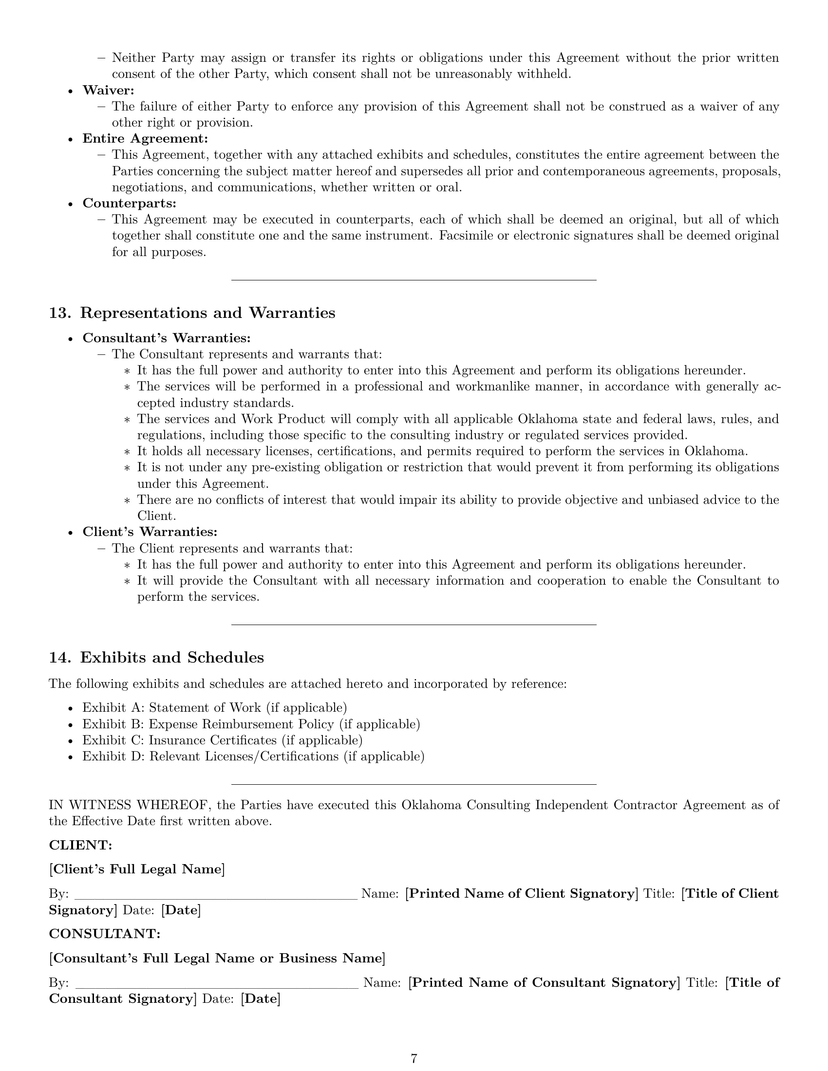 Preview page 7 of Pro Oklahoma consulting independent contractor agreement template