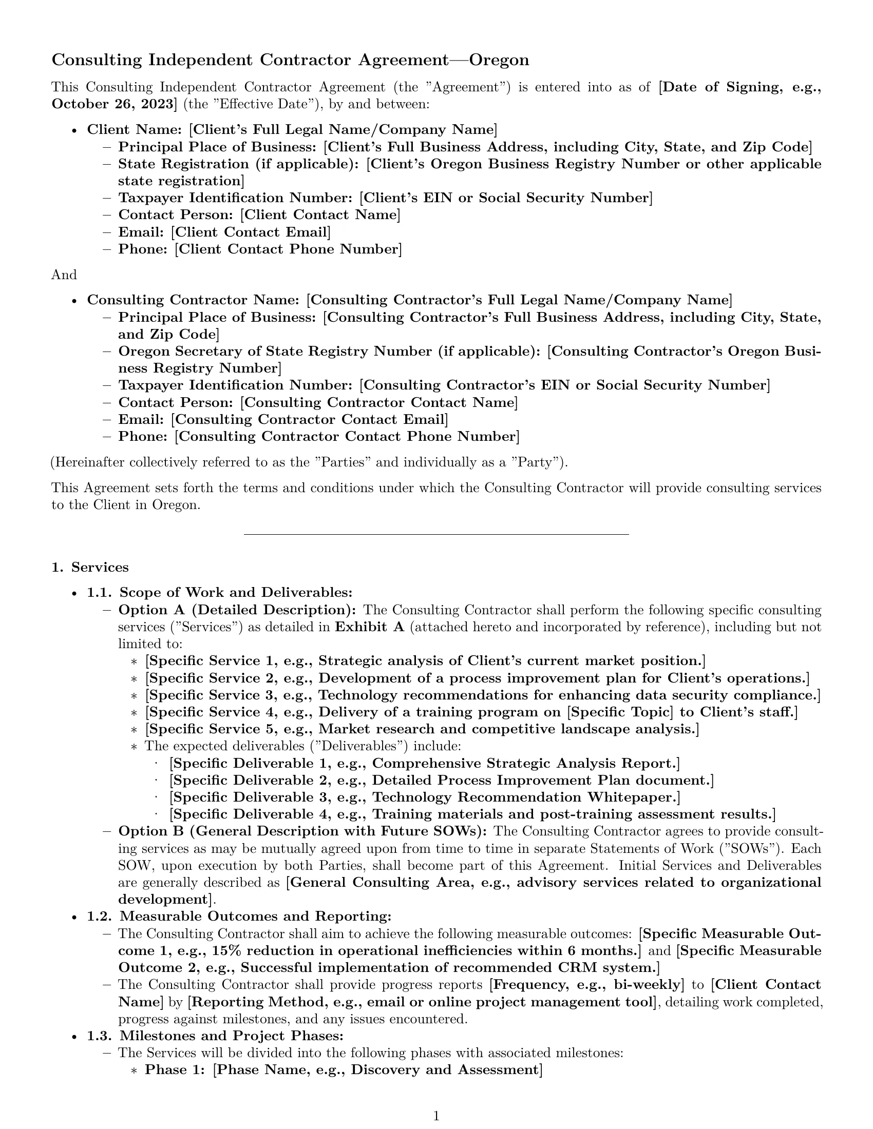 Preview page 1 of Pro Oregon consulting independent contractor agreement template