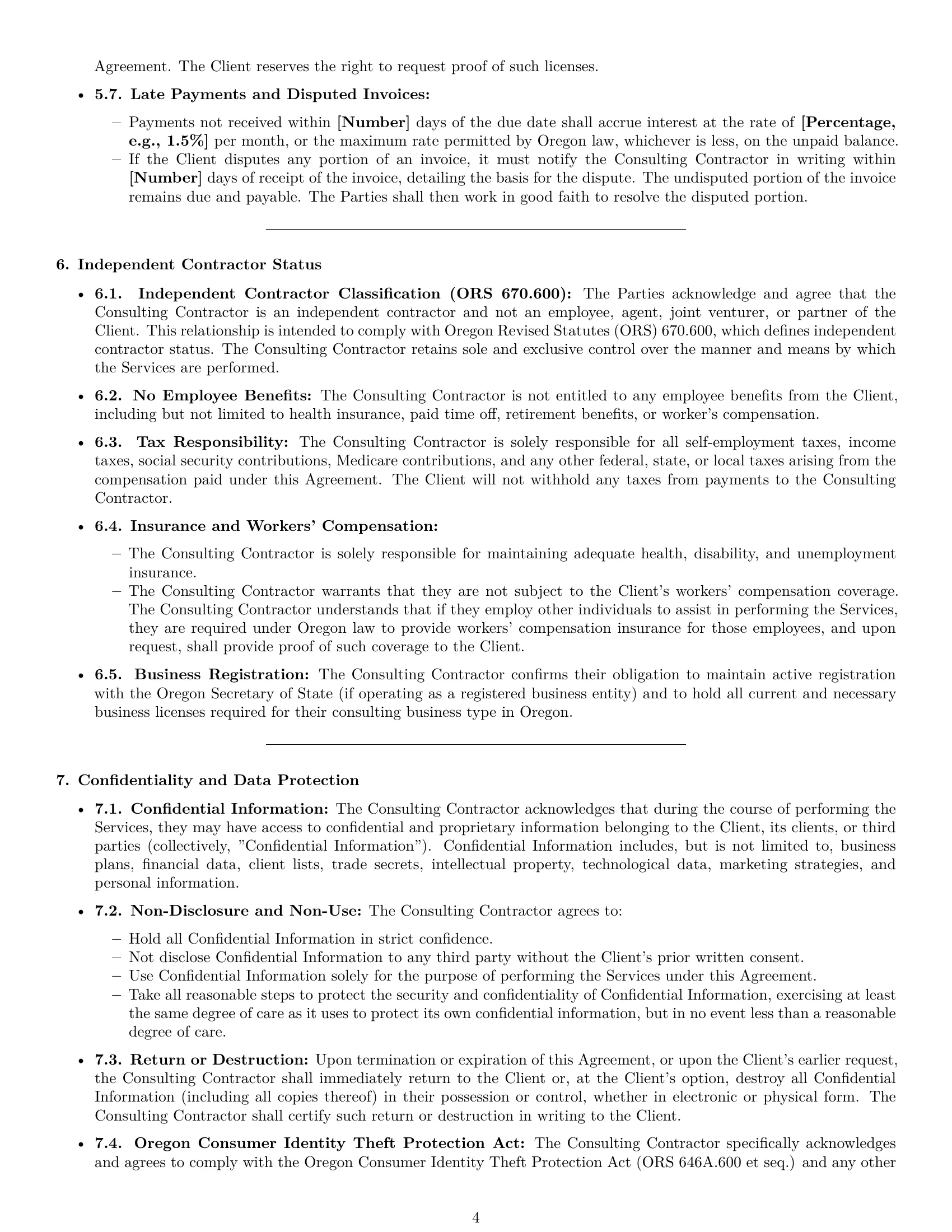 Preview page 4 of Pro Oregon consulting independent contractor agreement template