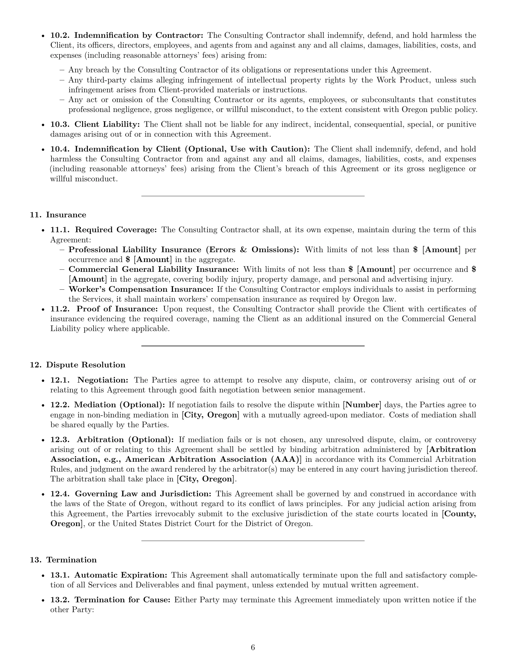 Preview page 6 of Pro Oregon consulting independent contractor agreement template