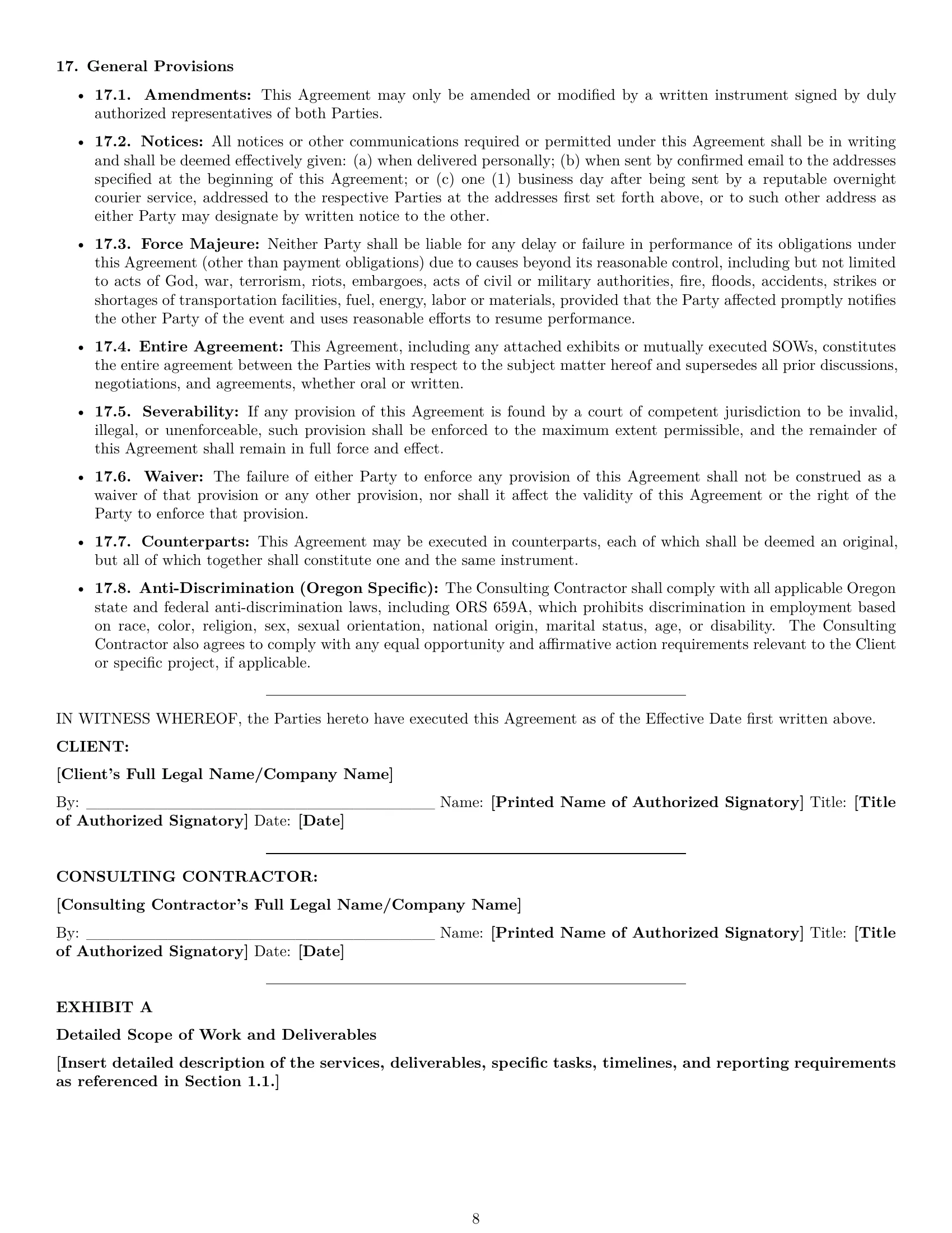 Preview page 8 of Pro Oregon consulting independent contractor agreement template