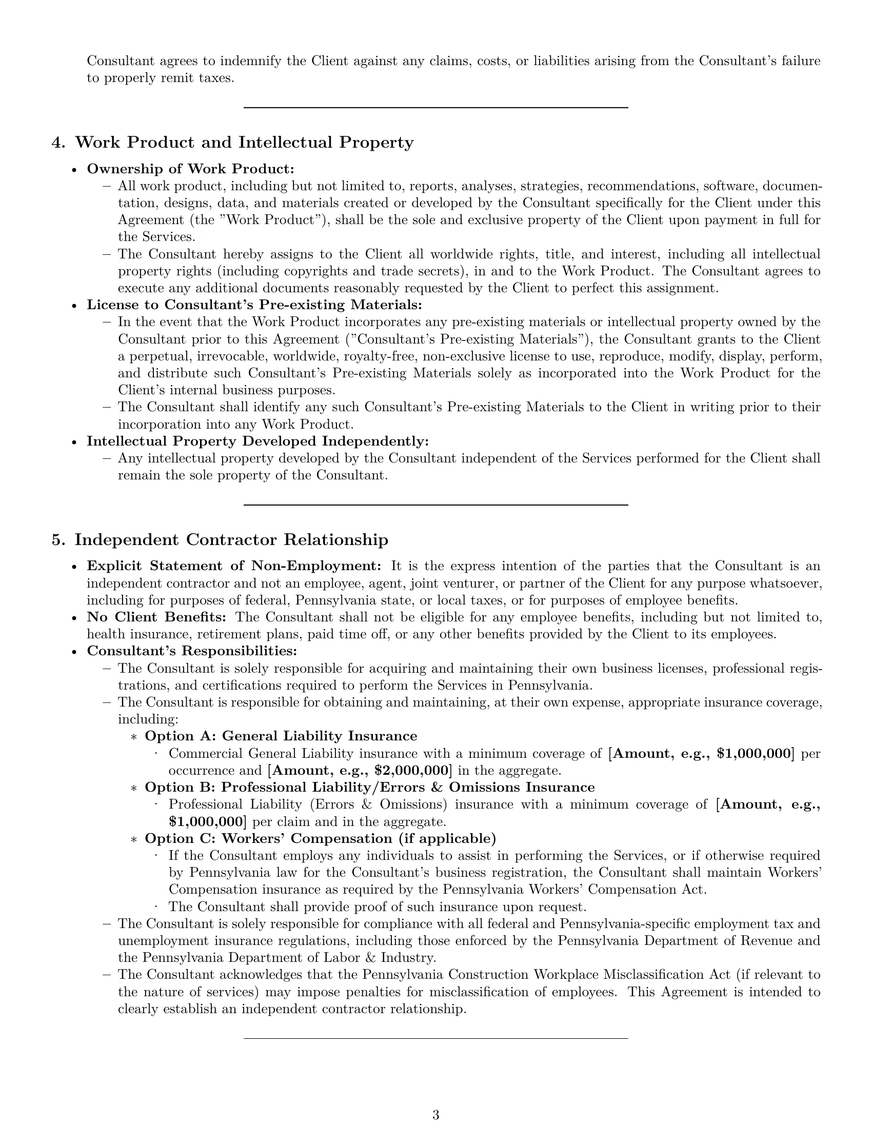 Preview page 3 of Pro Pennsylvania consulting independent contractor agreement template