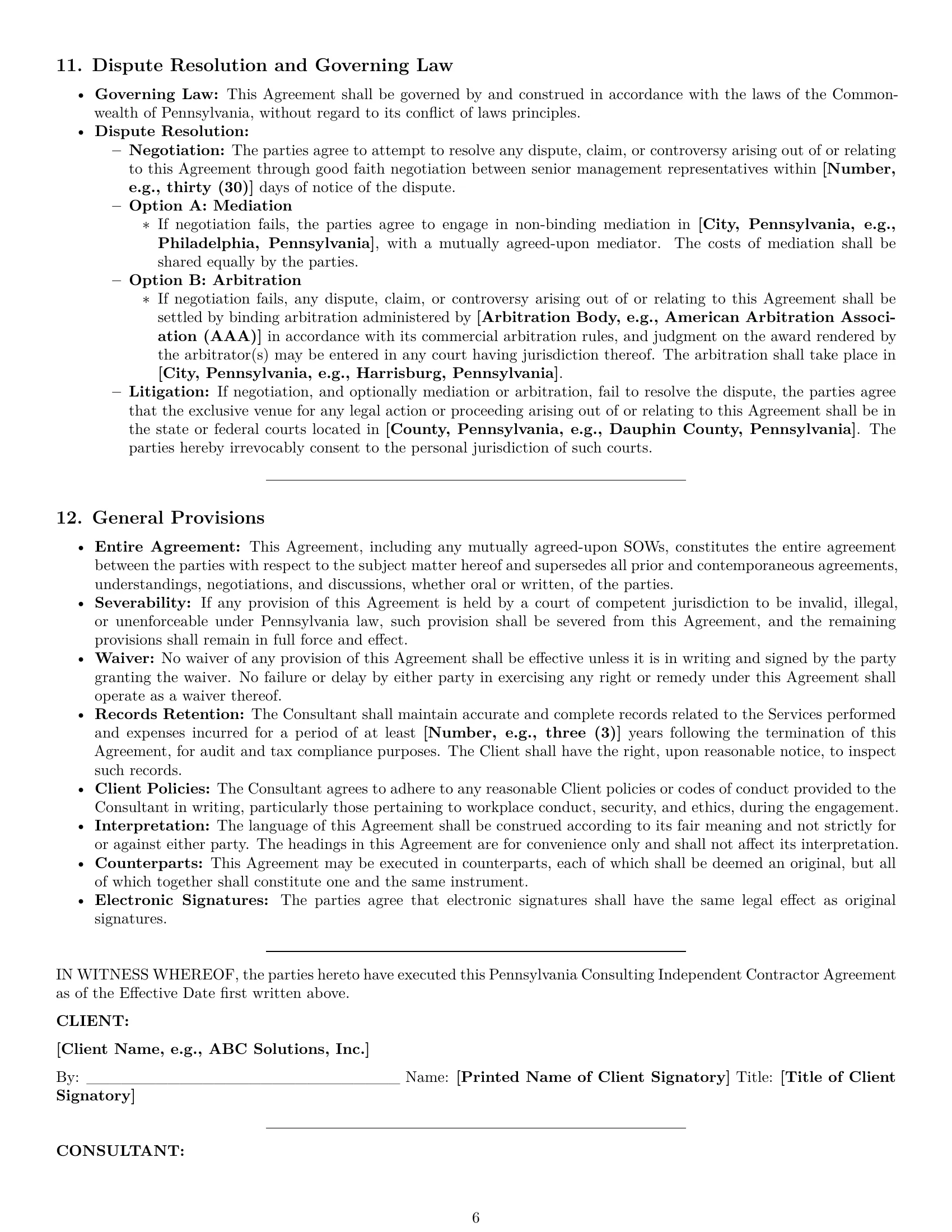 Preview page 6 of Pro Pennsylvania consulting independent contractor agreement template