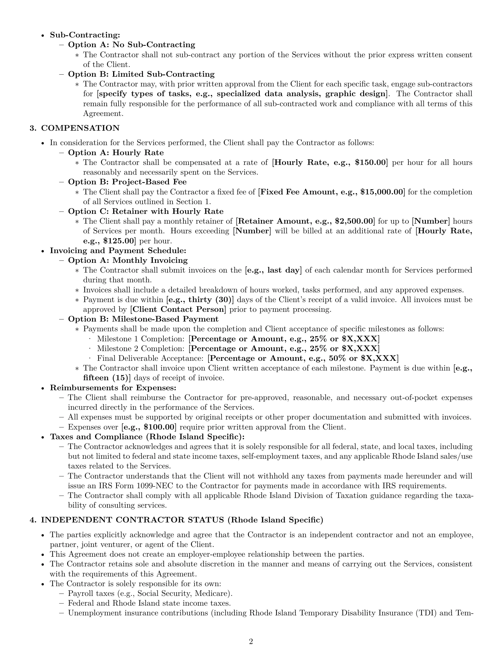 Preview page 2 of Pro Rhode Island consulting independent contractor agreement template