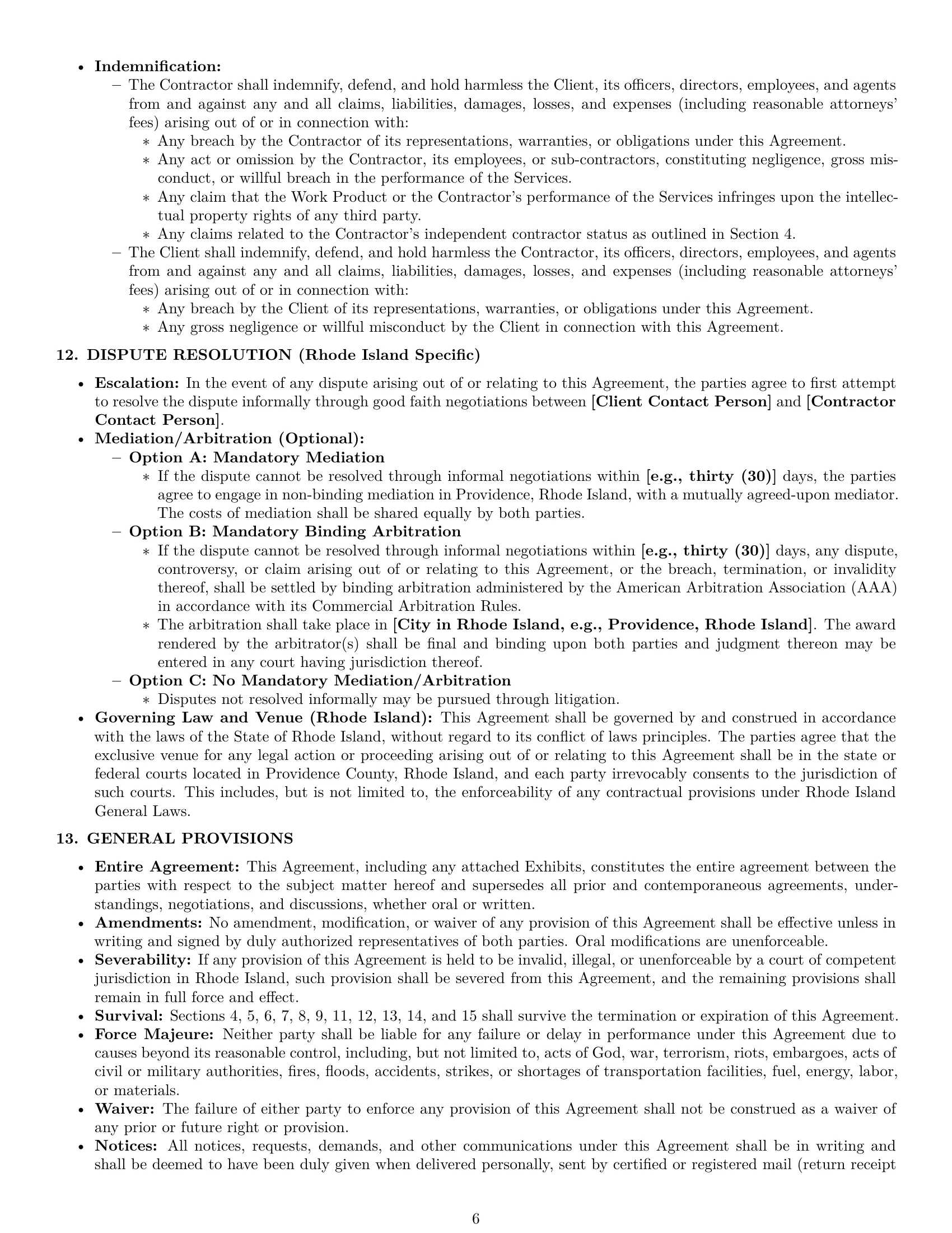 Preview page 6 of Pro Rhode Island consulting independent contractor agreement template
