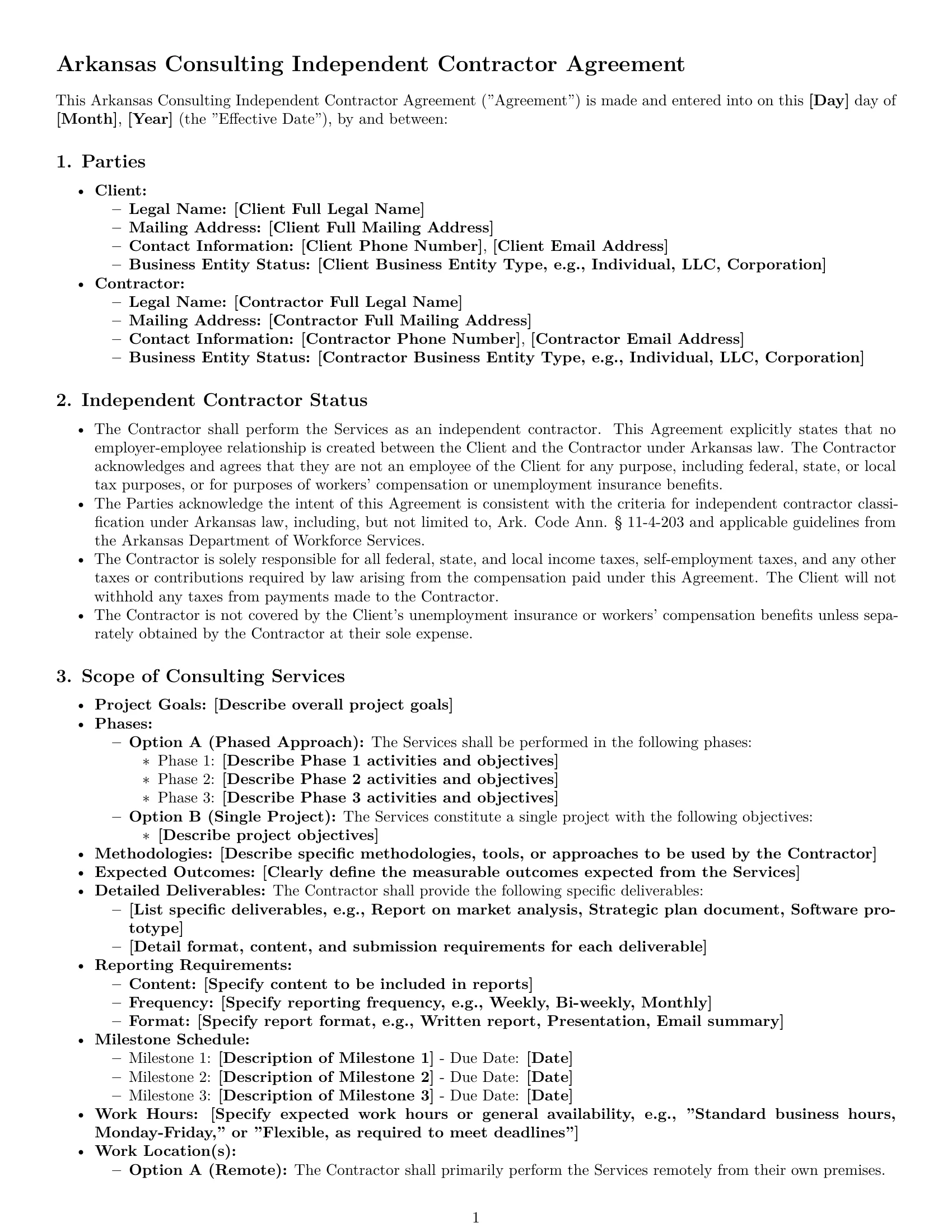 Preview page 1 of Pro Arkansas consulting independent contractor agreement template