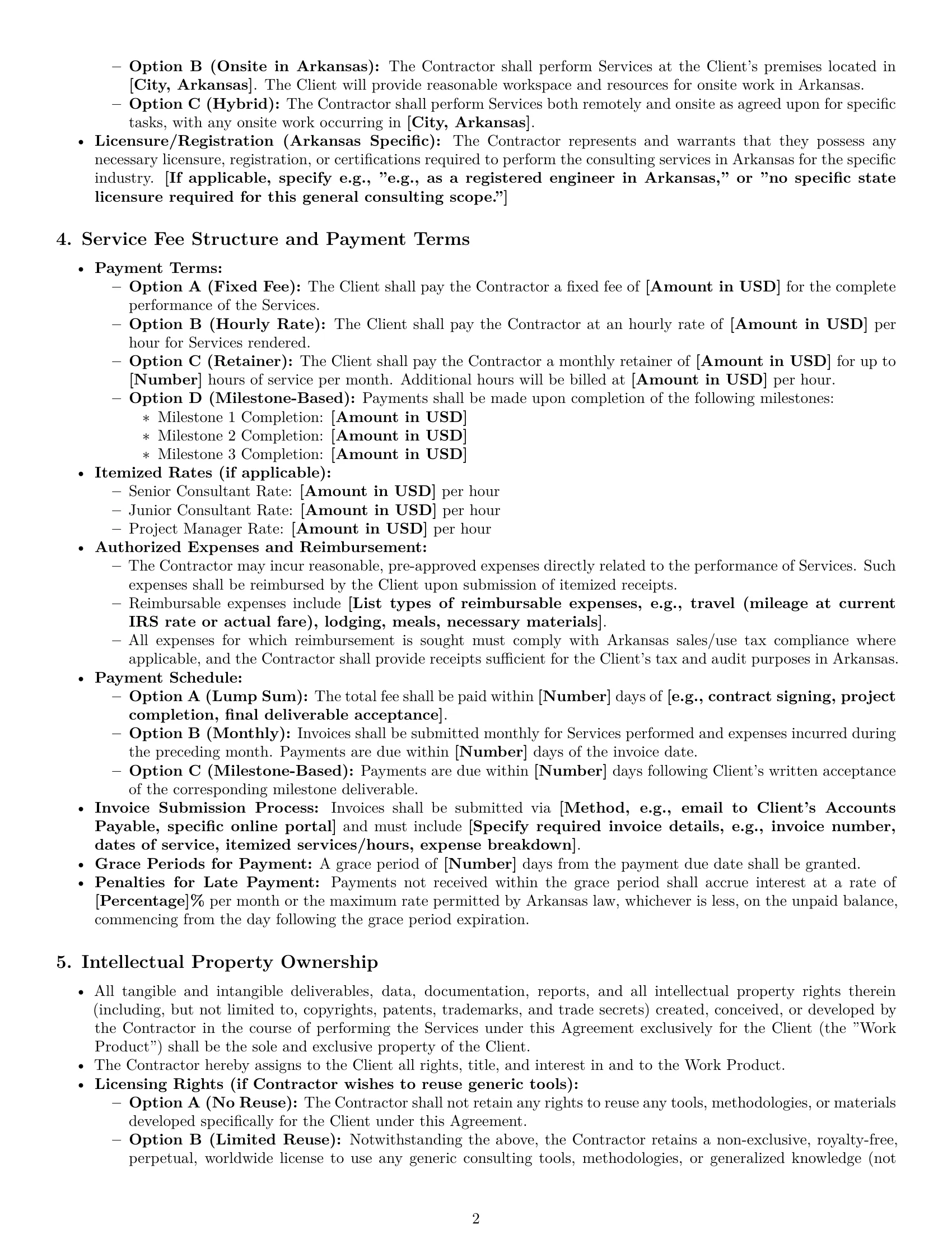 Preview page 2 of Pro Arkansas consulting independent contractor agreement template