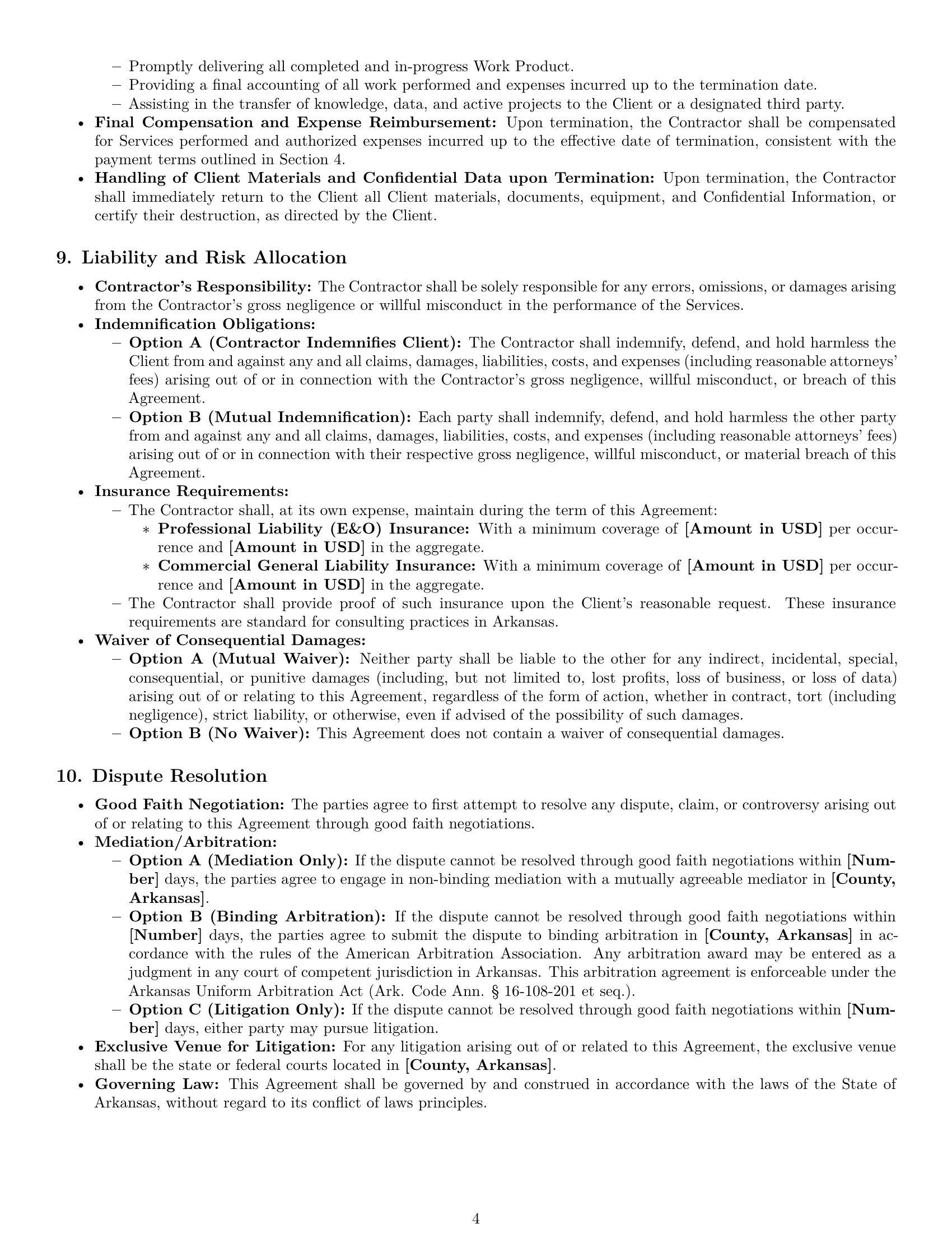Preview page 4 of Pro Arkansas consulting independent contractor agreement template
