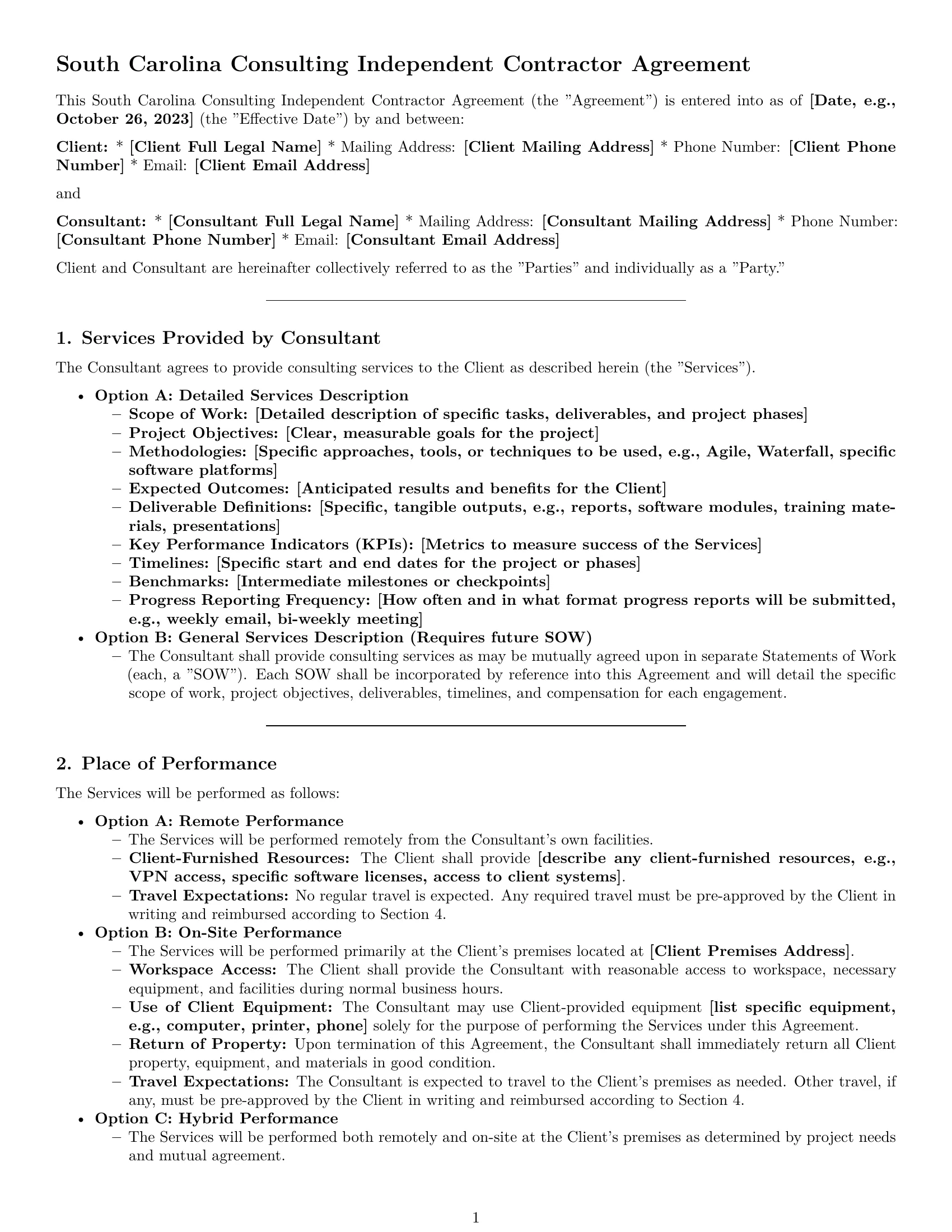 Preview page 1 of Pro South Carolina consulting independent contractor agreement template