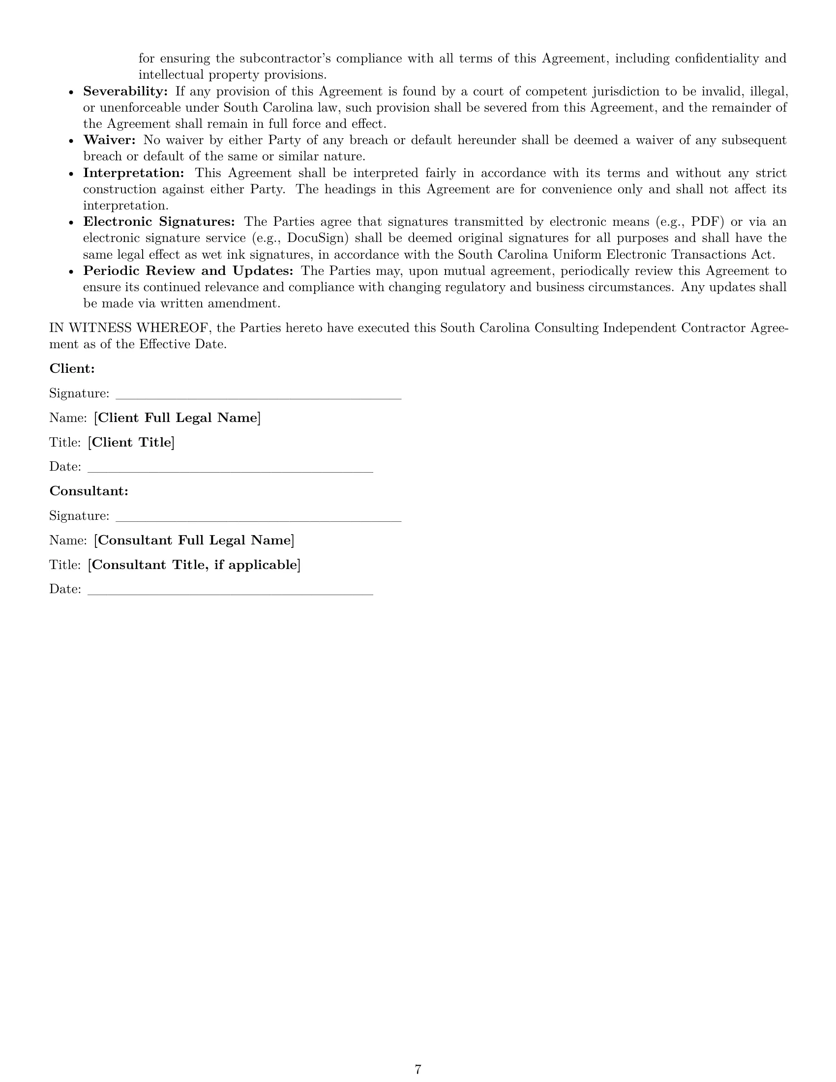 Preview page 7 of Pro South Carolina consulting independent contractor agreement template
