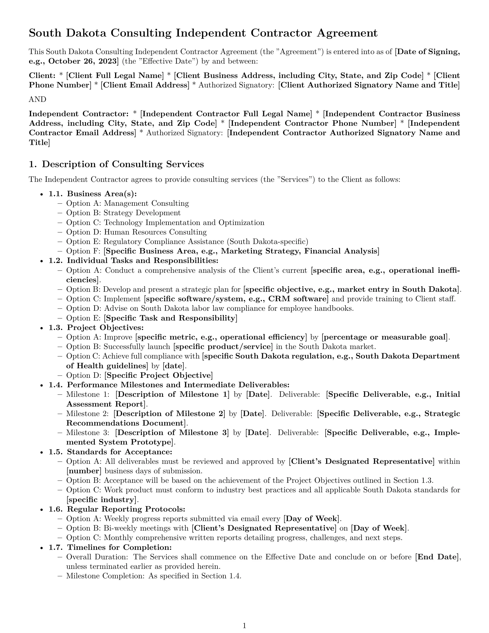 Preview page 1 of Pro South Dakota consulting independent contractor agreement template