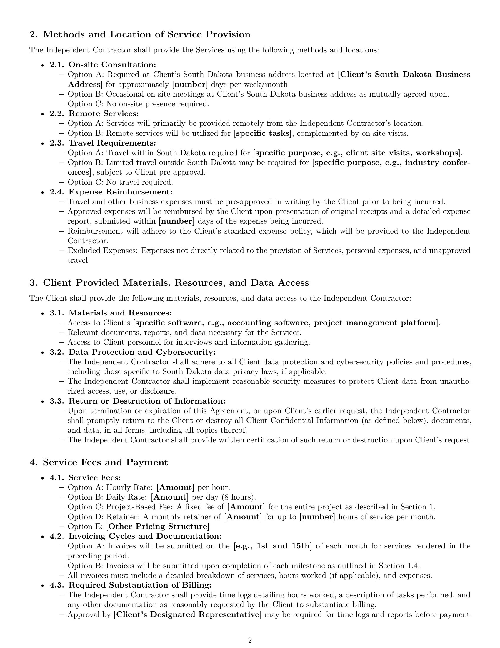 Preview page 2 of Pro South Dakota consulting independent contractor agreement template