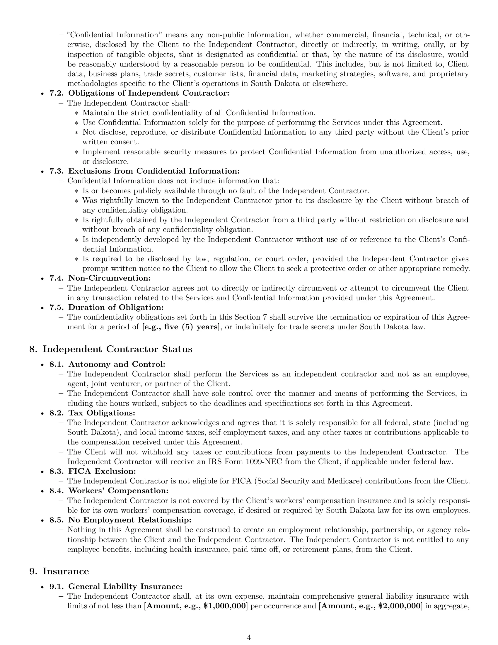 Preview page 4 of Pro South Dakota consulting independent contractor agreement template