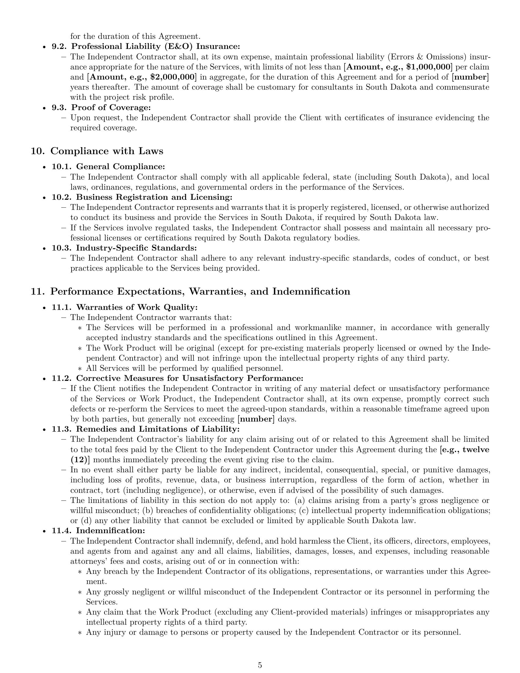 Preview page 5 of Pro South Dakota consulting independent contractor agreement template