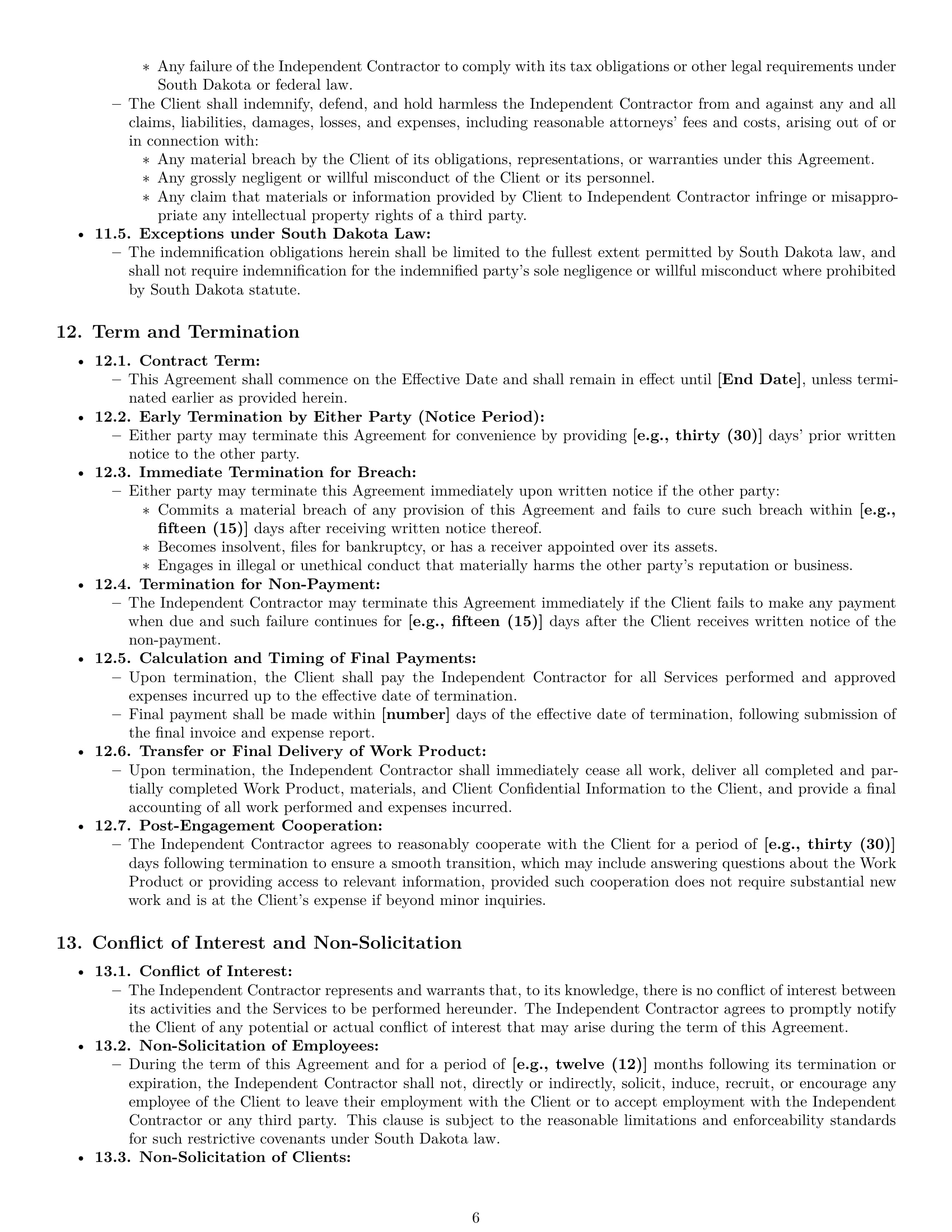 Preview page 6 of Pro South Dakota consulting independent contractor agreement template