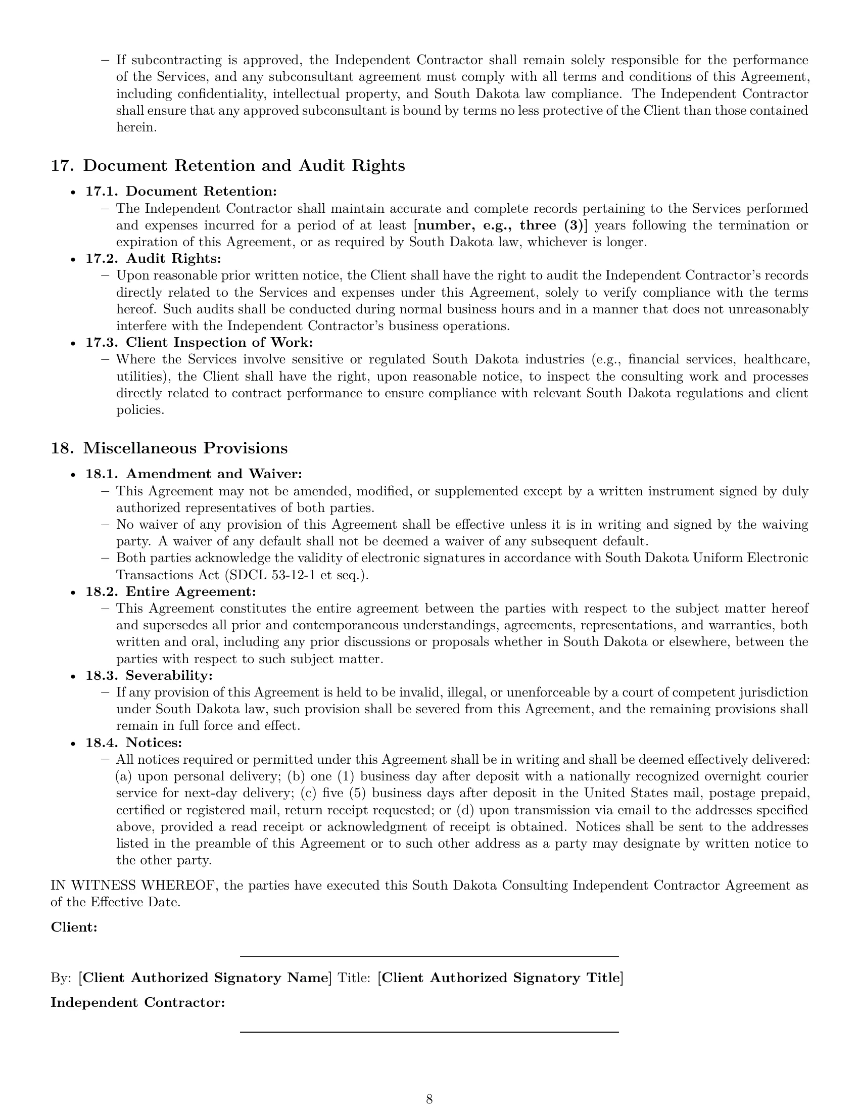 Preview page 8 of Pro South Dakota consulting independent contractor agreement template