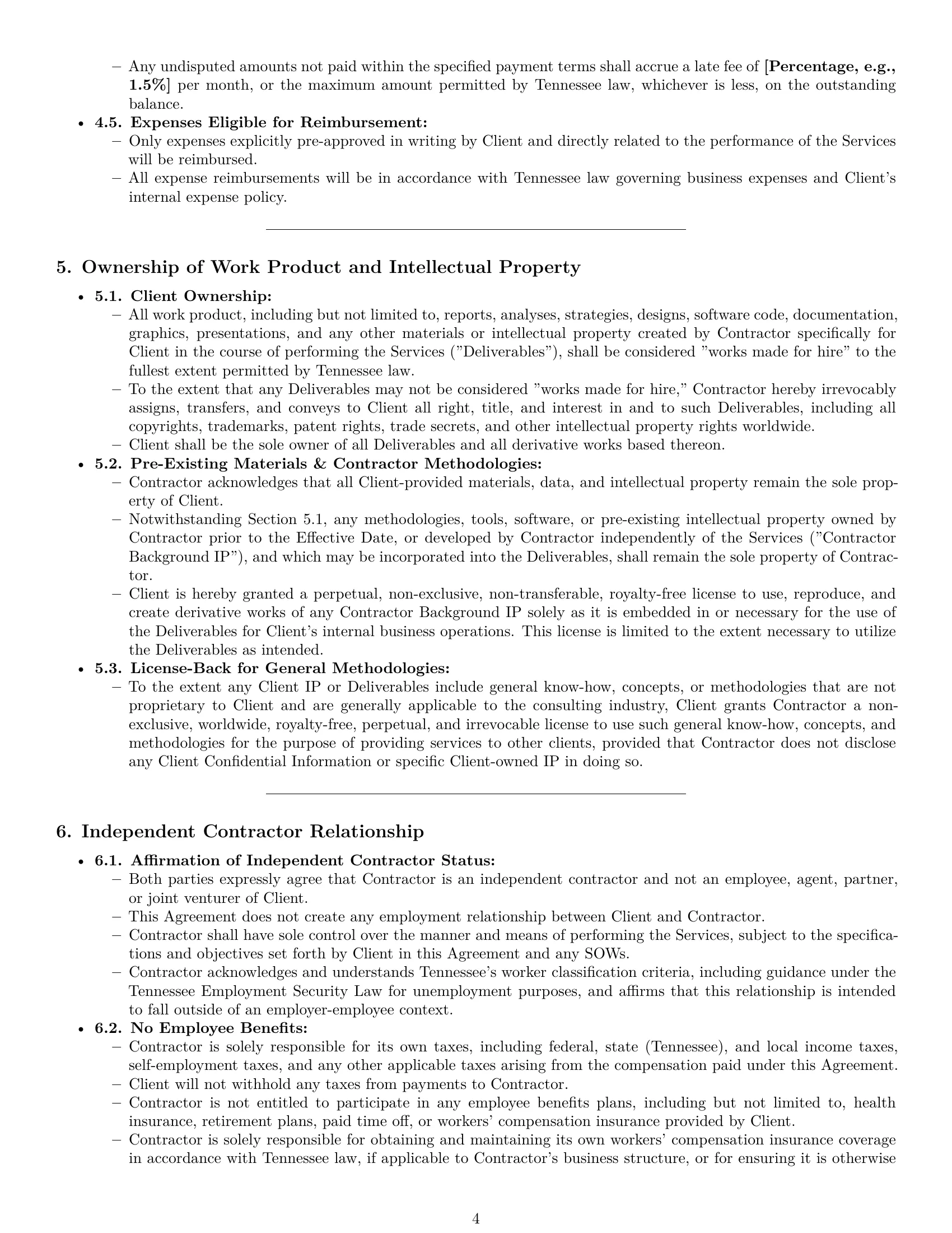 Preview page 4 of Pro Tennessee consulting independent contractor agreement template