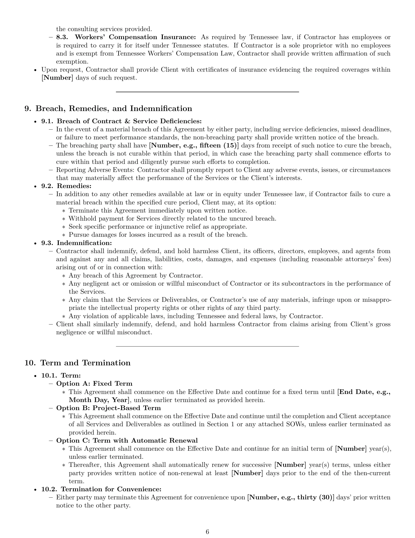 Preview page 6 of Pro Tennessee consulting independent contractor agreement template