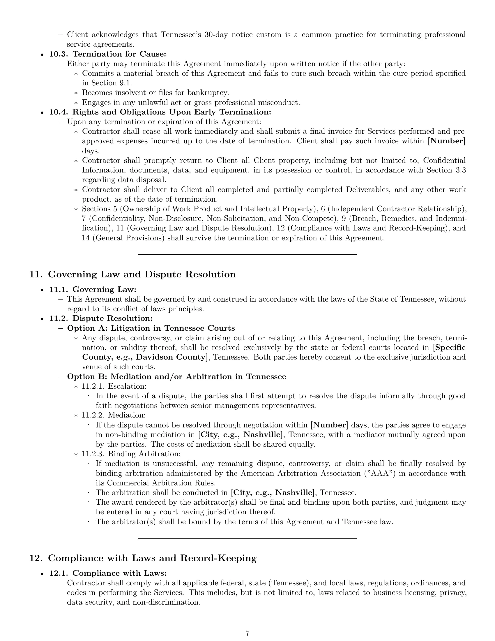 Preview page 7 of Pro Tennessee consulting independent contractor agreement template