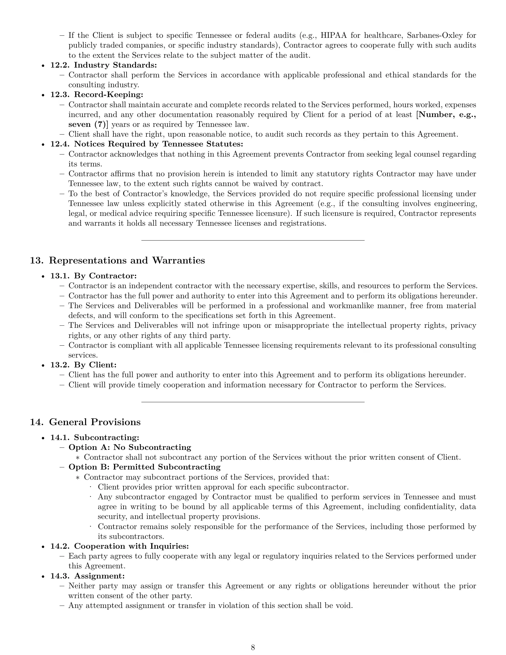 Preview page 8 of Pro Tennessee consulting independent contractor agreement template