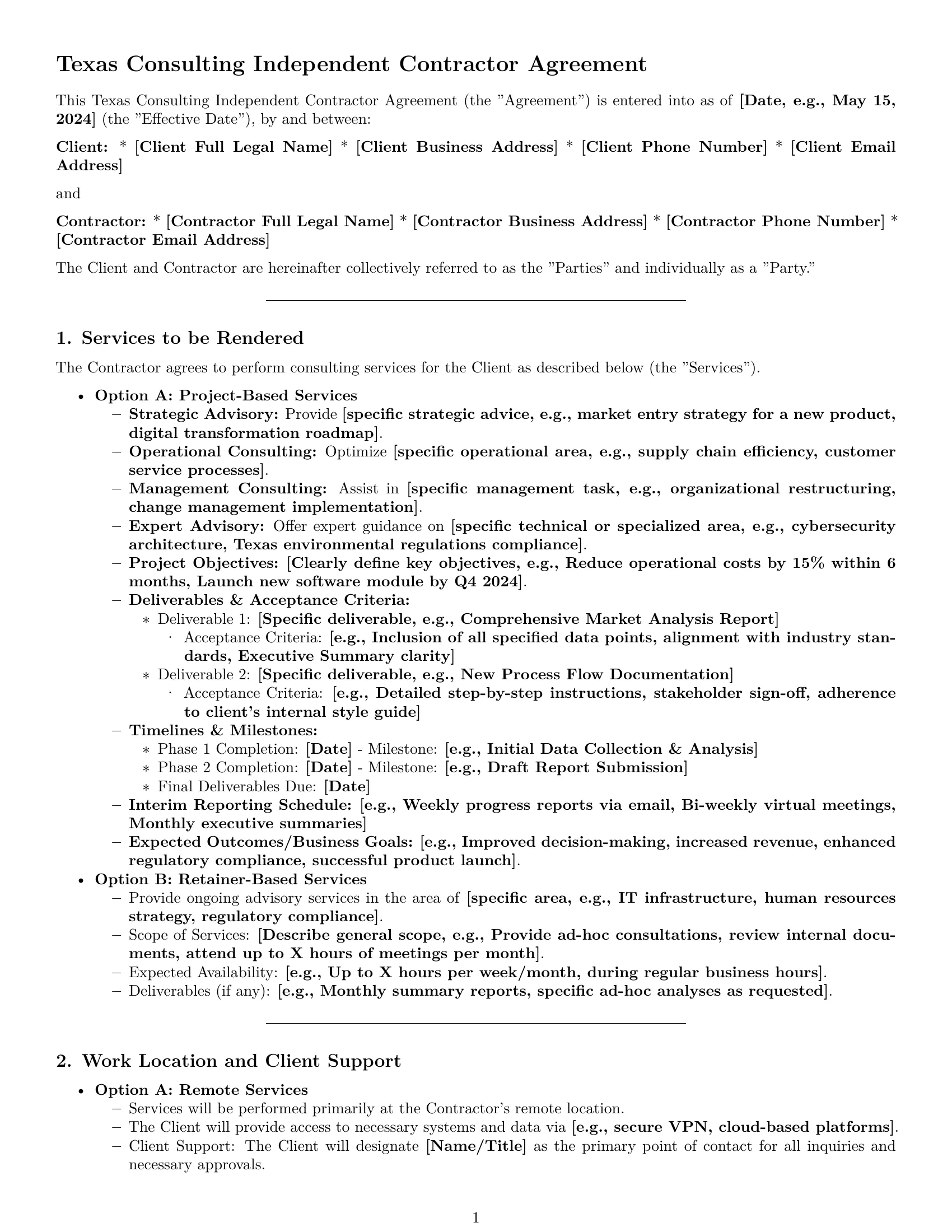 Preview page 1 of Pro Texas consulting independent contractor agreement template