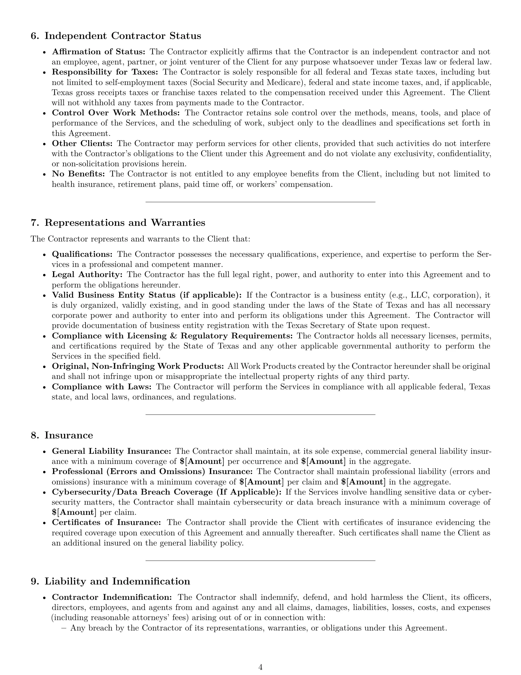 Preview page 4 of Pro Texas consulting independent contractor agreement template