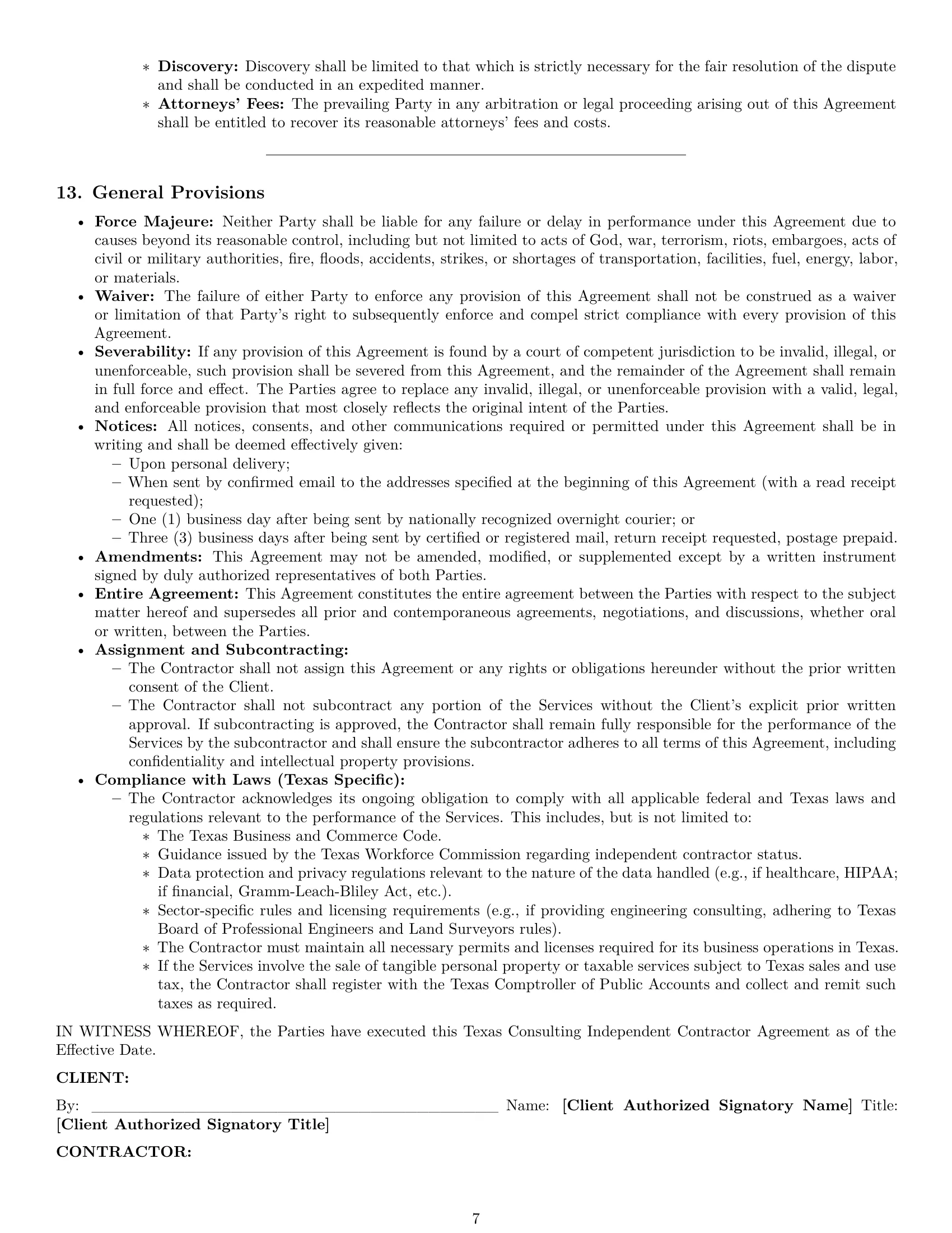 Preview page 7 of Pro Texas consulting independent contractor agreement template