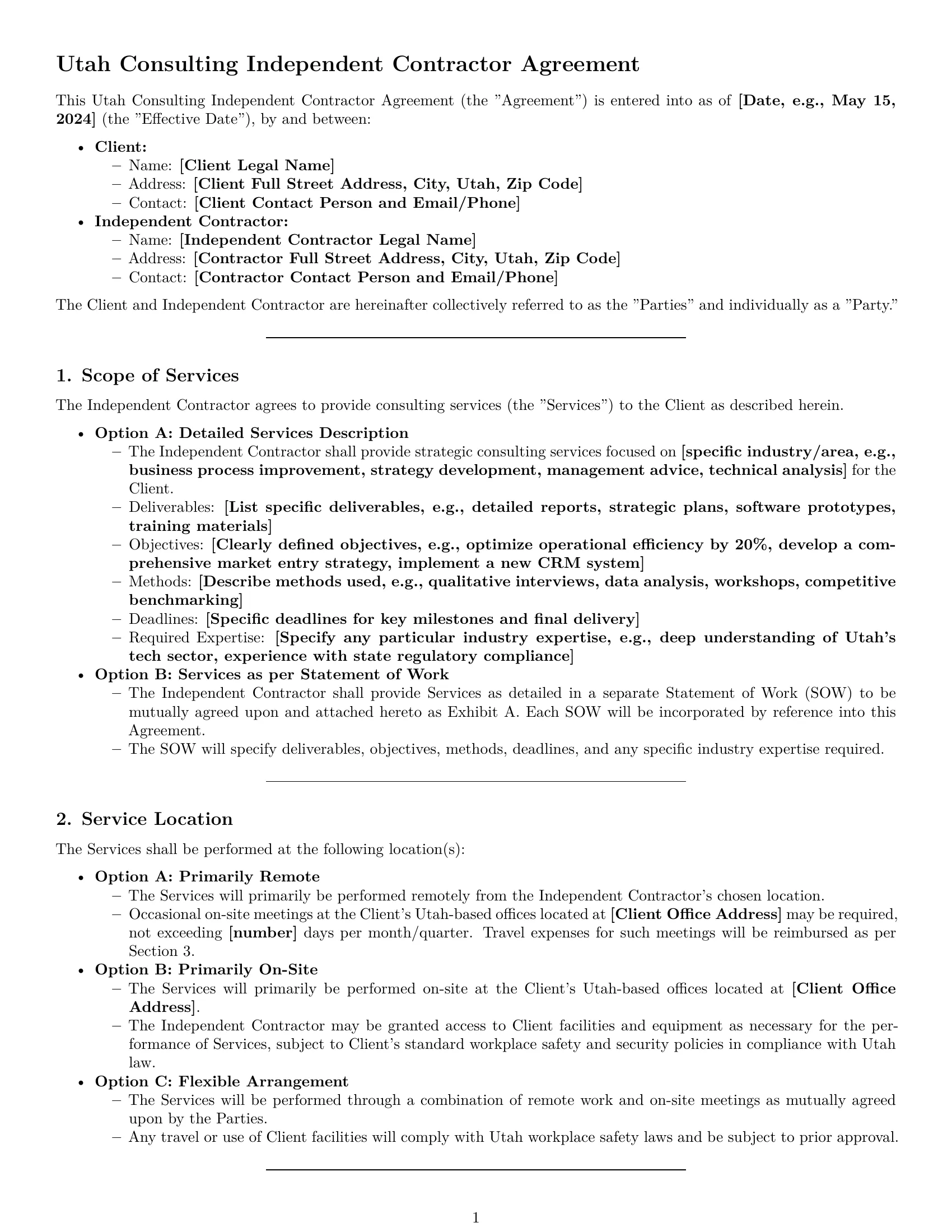 Preview page 1 of Pro Utah consulting independent contractor agreement template