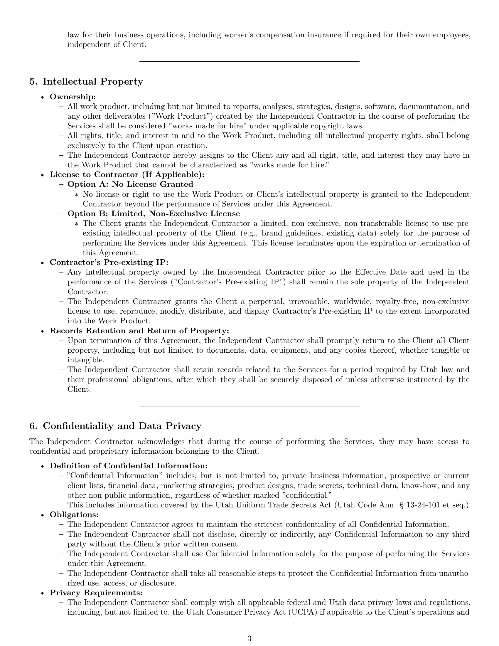 Preview page 3 of Pro Utah consulting independent contractor agreement template