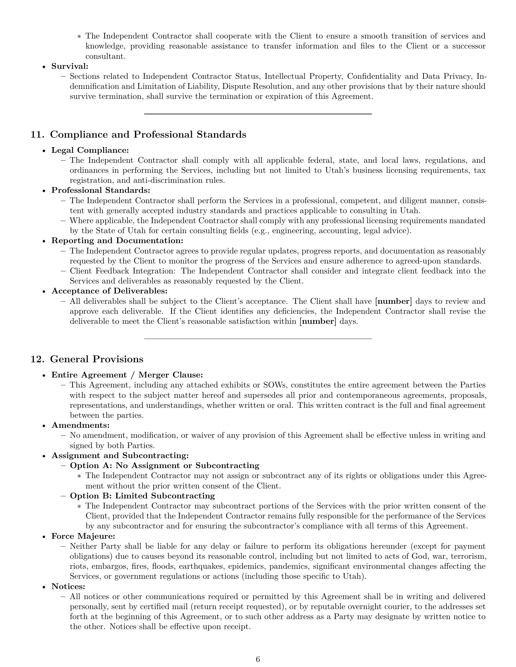 Preview page 6 of Pro Utah consulting independent contractor agreement template