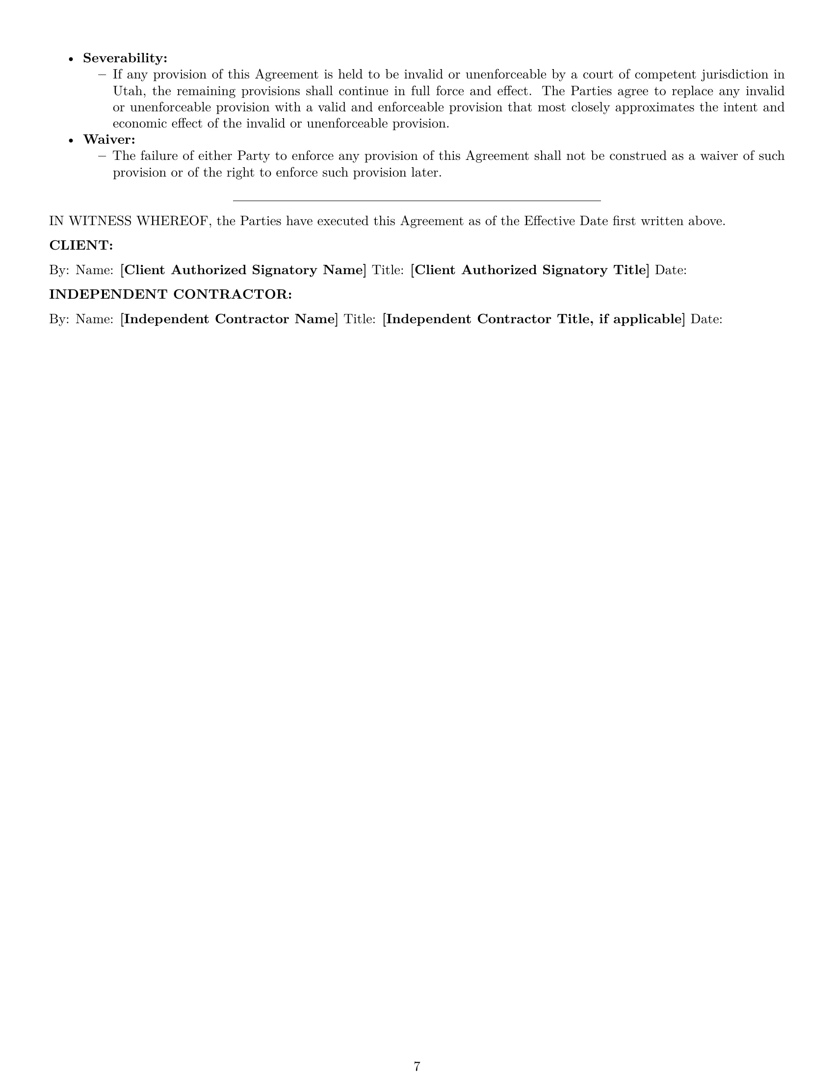 Preview page 7 of Pro Utah consulting independent contractor agreement template