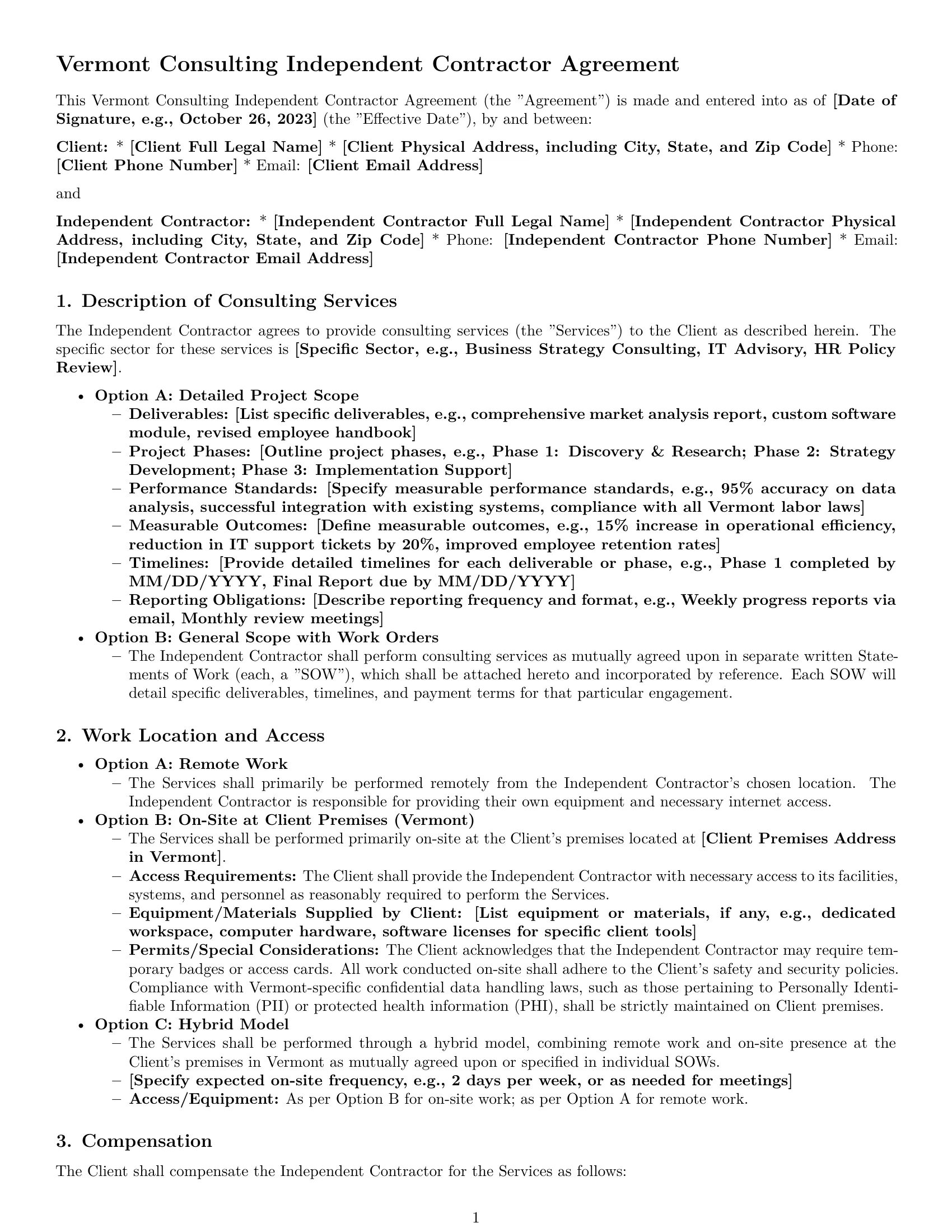 Preview page 1 of Pro Vermont consulting independent contractor agreement template