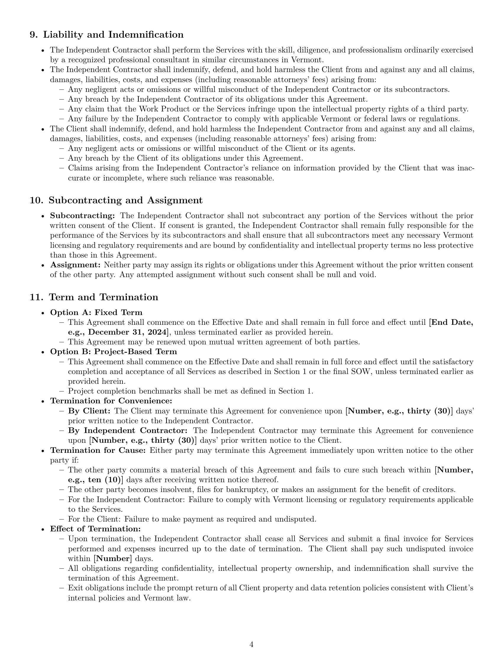 Preview page 4 of Pro Vermont consulting independent contractor agreement template