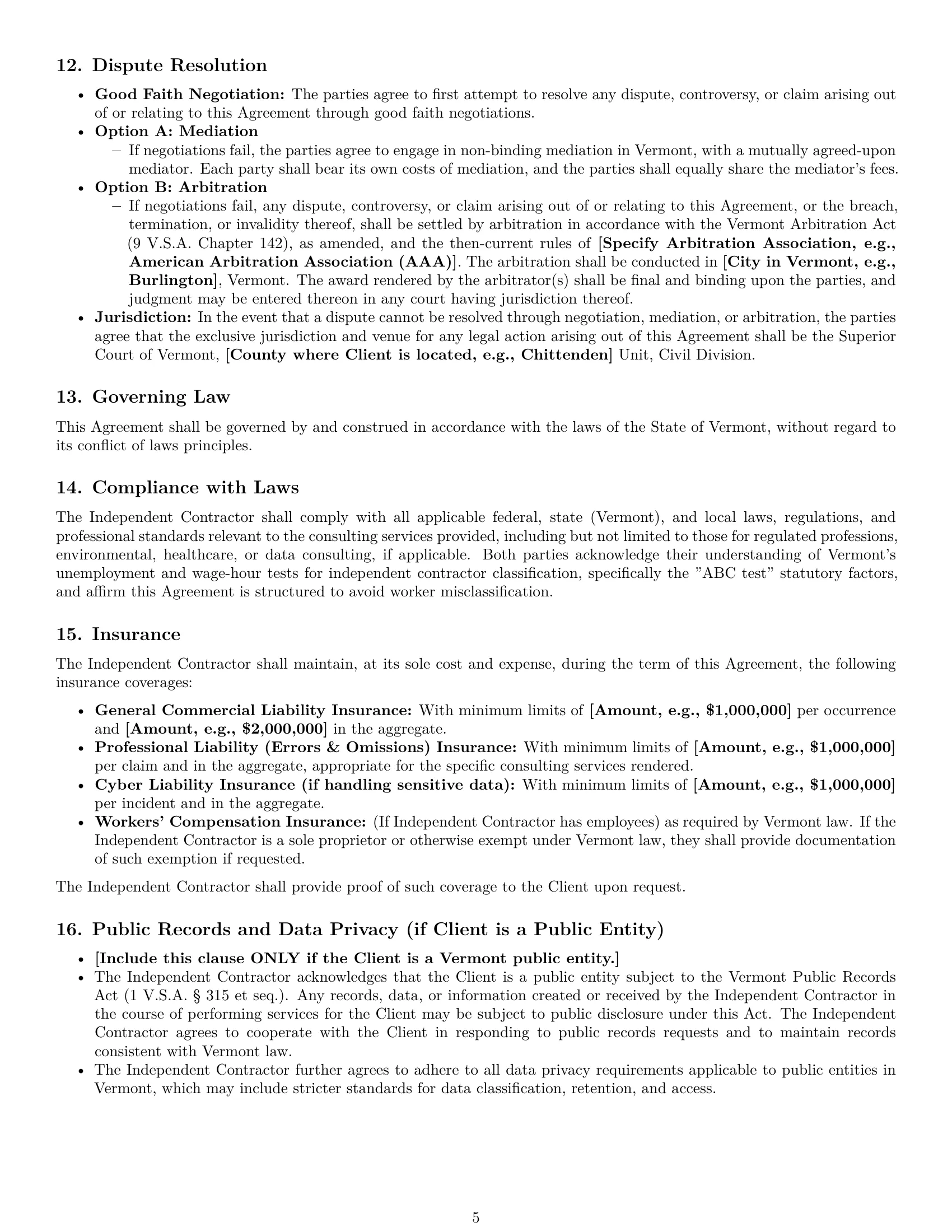 Preview page 5 of Pro Vermont consulting independent contractor agreement template