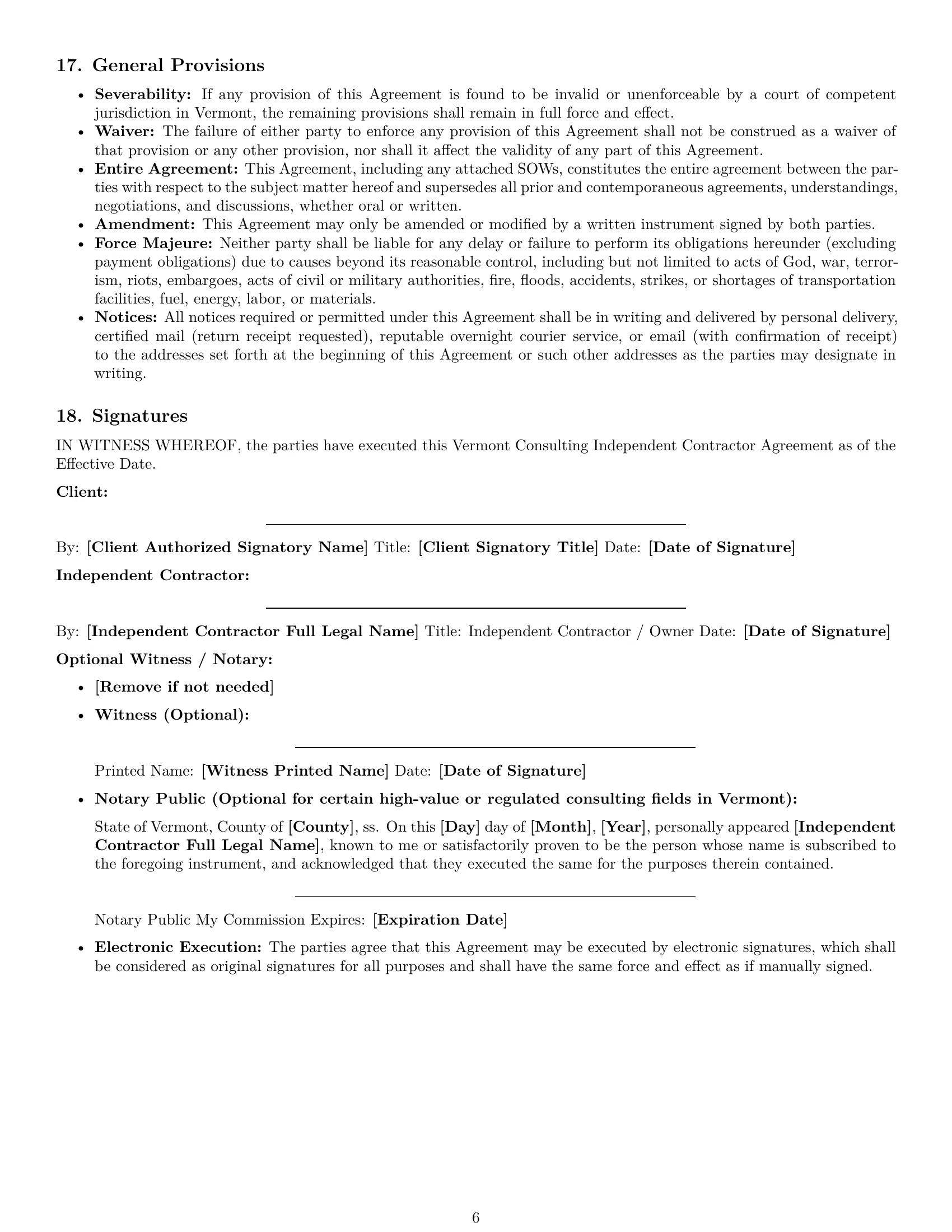 Preview page 6 of Pro Vermont consulting independent contractor agreement template
