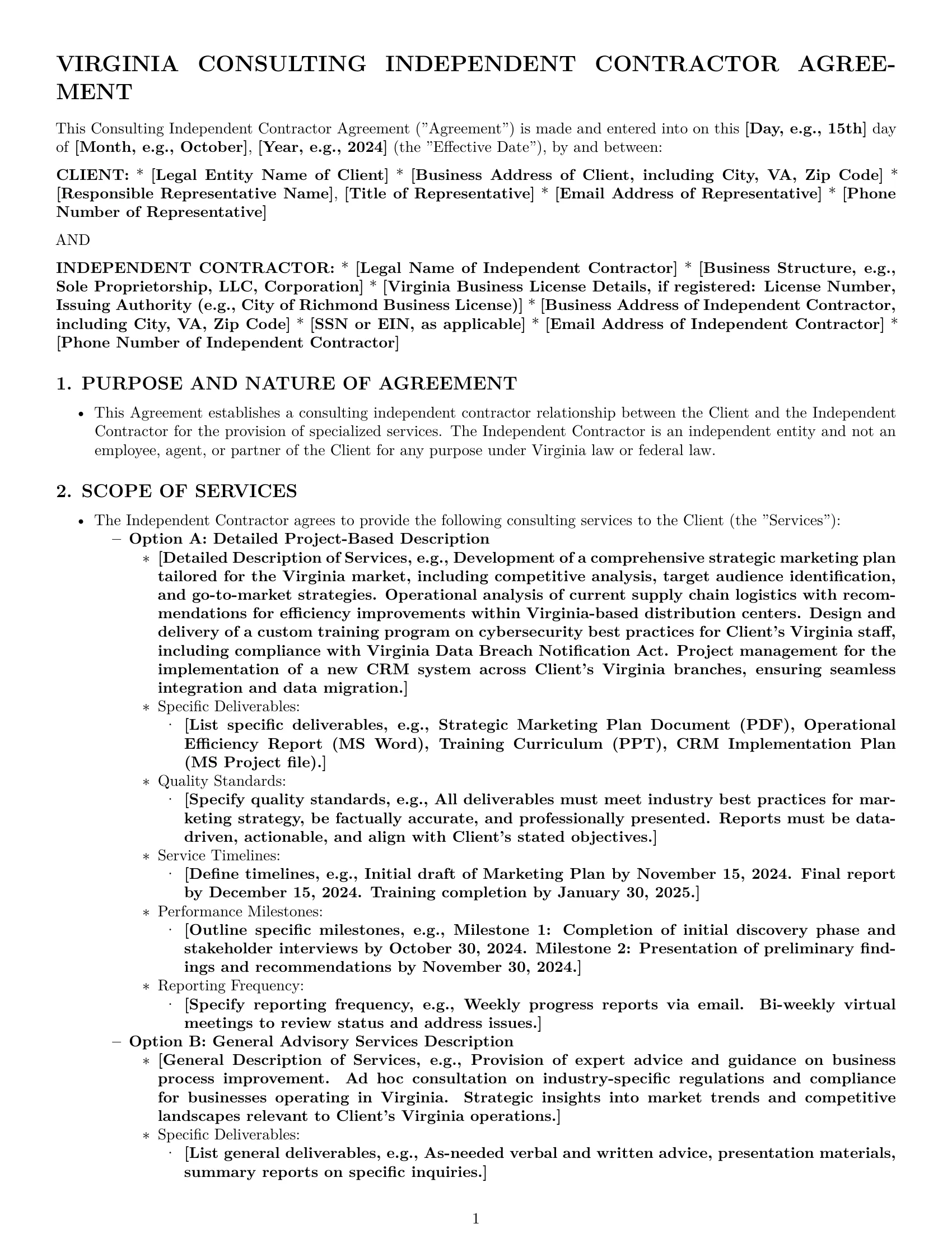 Preview page 1 of Pro Virginia consulting independent contractor agreement template