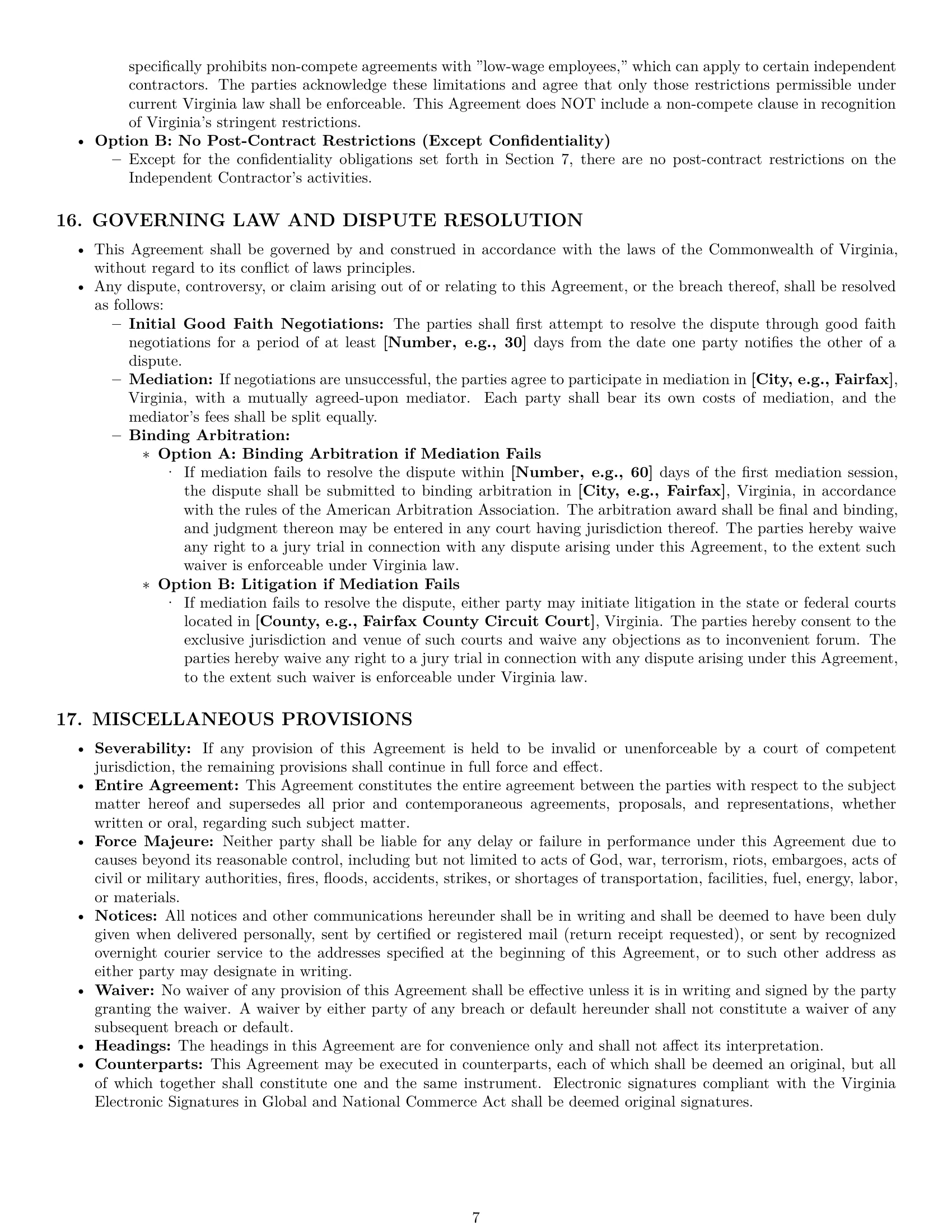 Preview page 7 of Pro Virginia consulting independent contractor agreement template