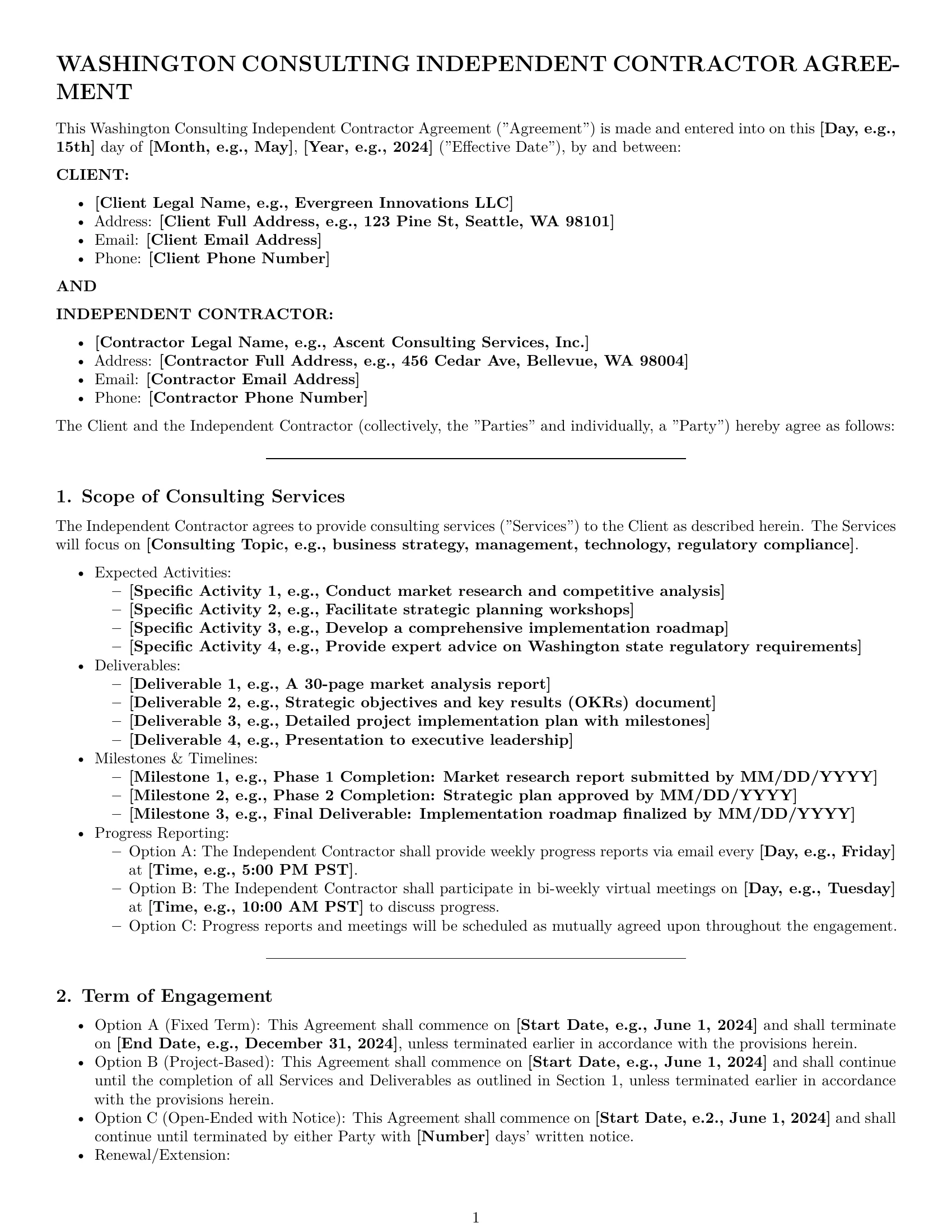 Preview page 1 of Pro Washington consulting independent contractor agreement template