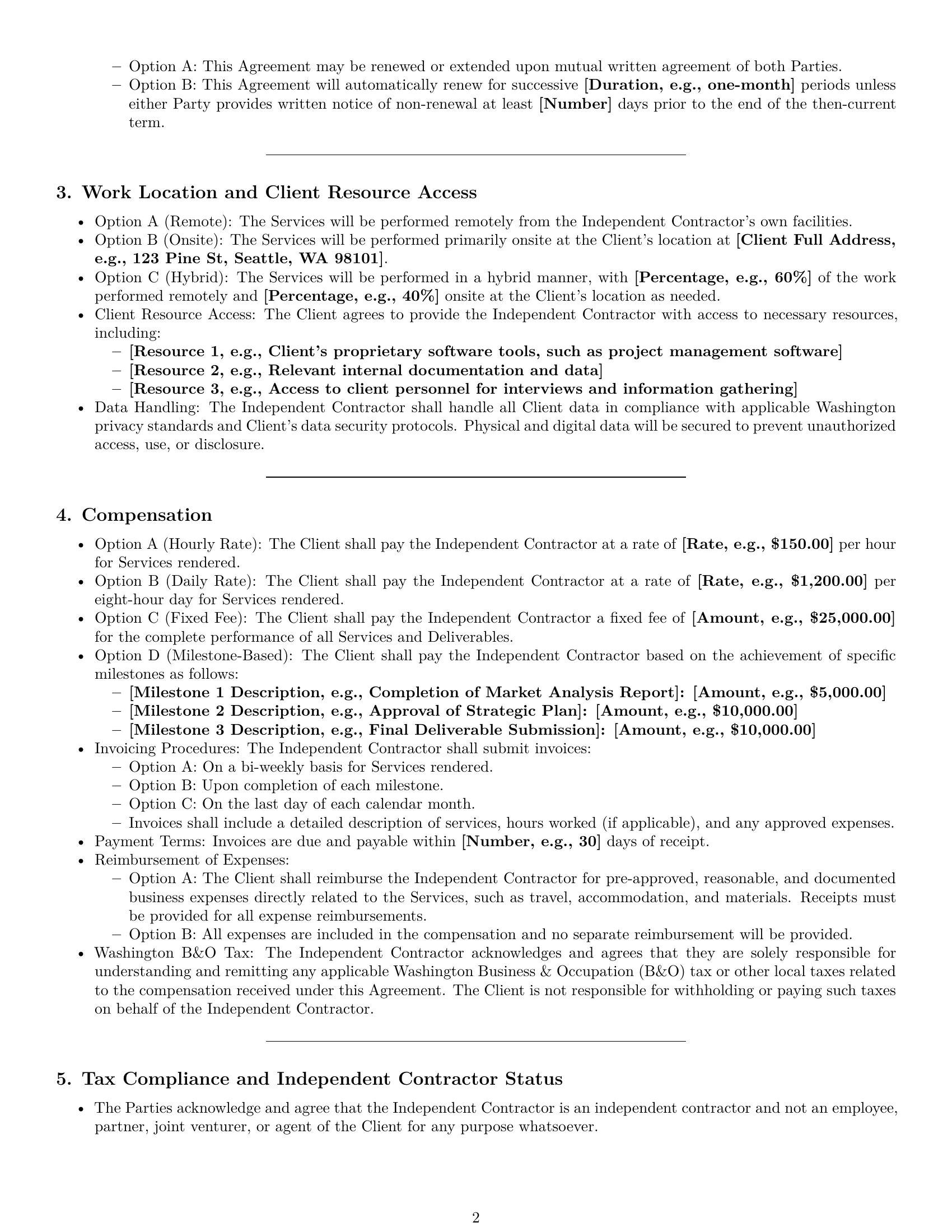 Preview page 2 of Pro Washington consulting independent contractor agreement template