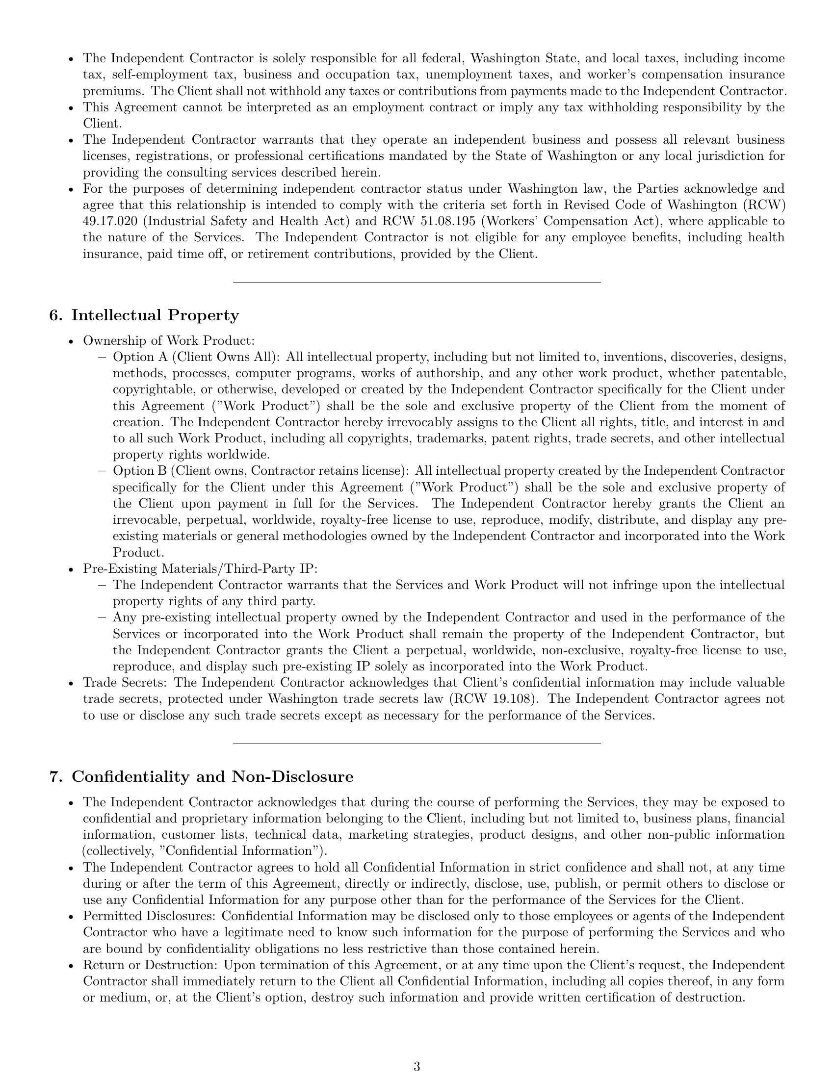 Preview page 3 of Pro Washington consulting independent contractor agreement template