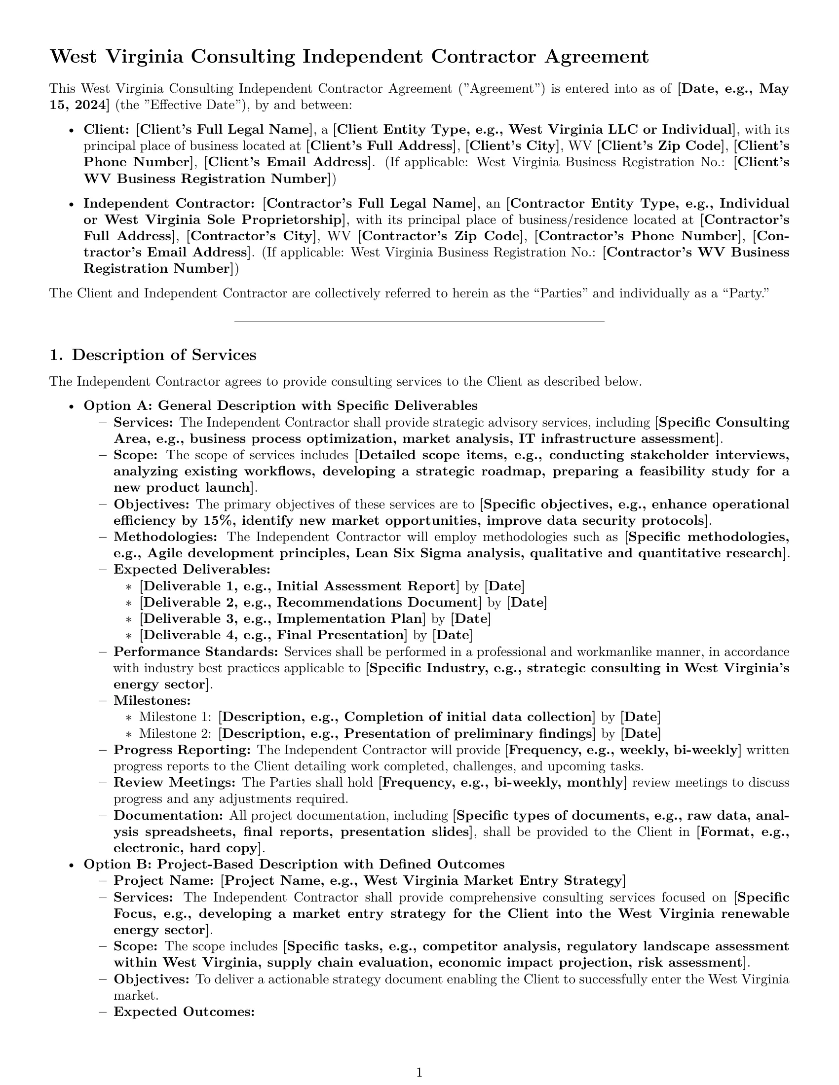 Preview page 1 of Pro West Virginia consulting independent contractor agreement template